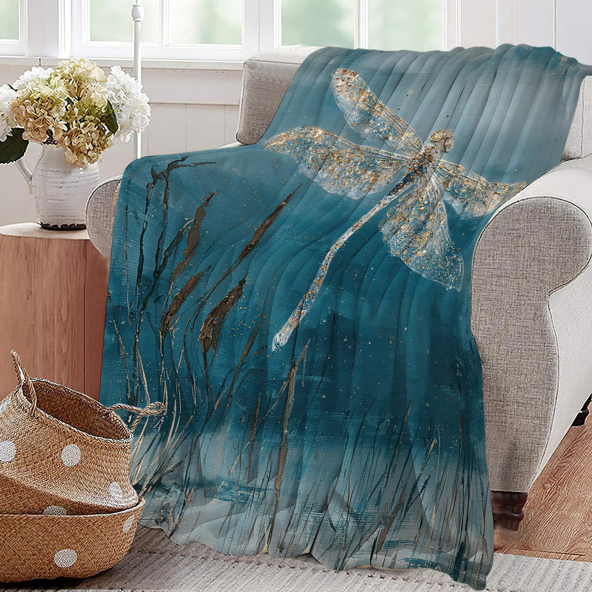 Dragonfly Fleece Throw Blanket Animal Dragonflies Gifts Room Decor 60"x80" (Dragonfly / 60"X80")