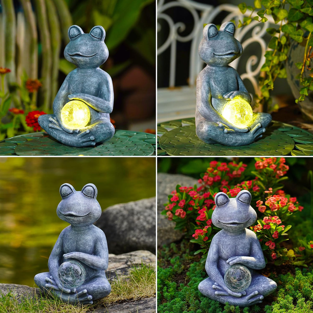 Frog Statue with Solar Gazing Ball Lights (Gray)