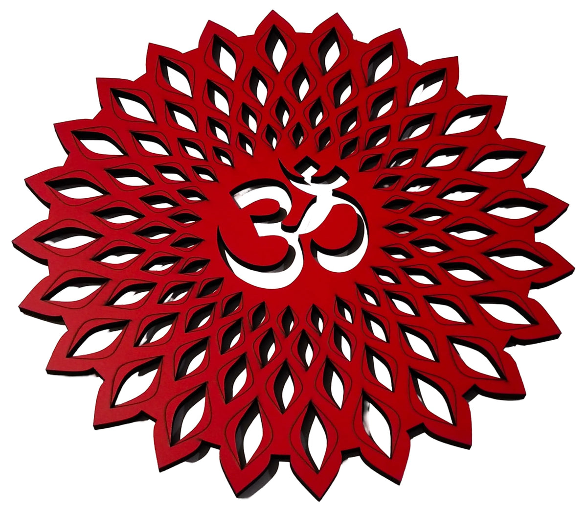 Red Om Round Decorative Wall Art Mdf Wooden Om Chakra For Temple (Marking OM-Red / 10"L x 10"W)