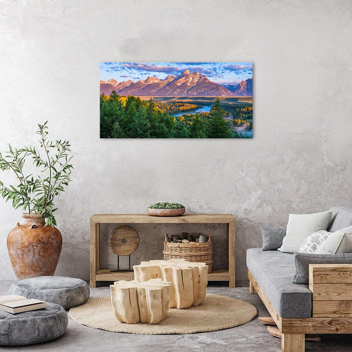Grand Teton Mountain Wall Art Sunset Nature National Park Posters Oxbow Bend Snake River Landscape Wall Decor Wyoming Scenery Painting Artwork for Living Room Office Home Decoration 20x40 (40"L x 20"W / Grand Teton01)