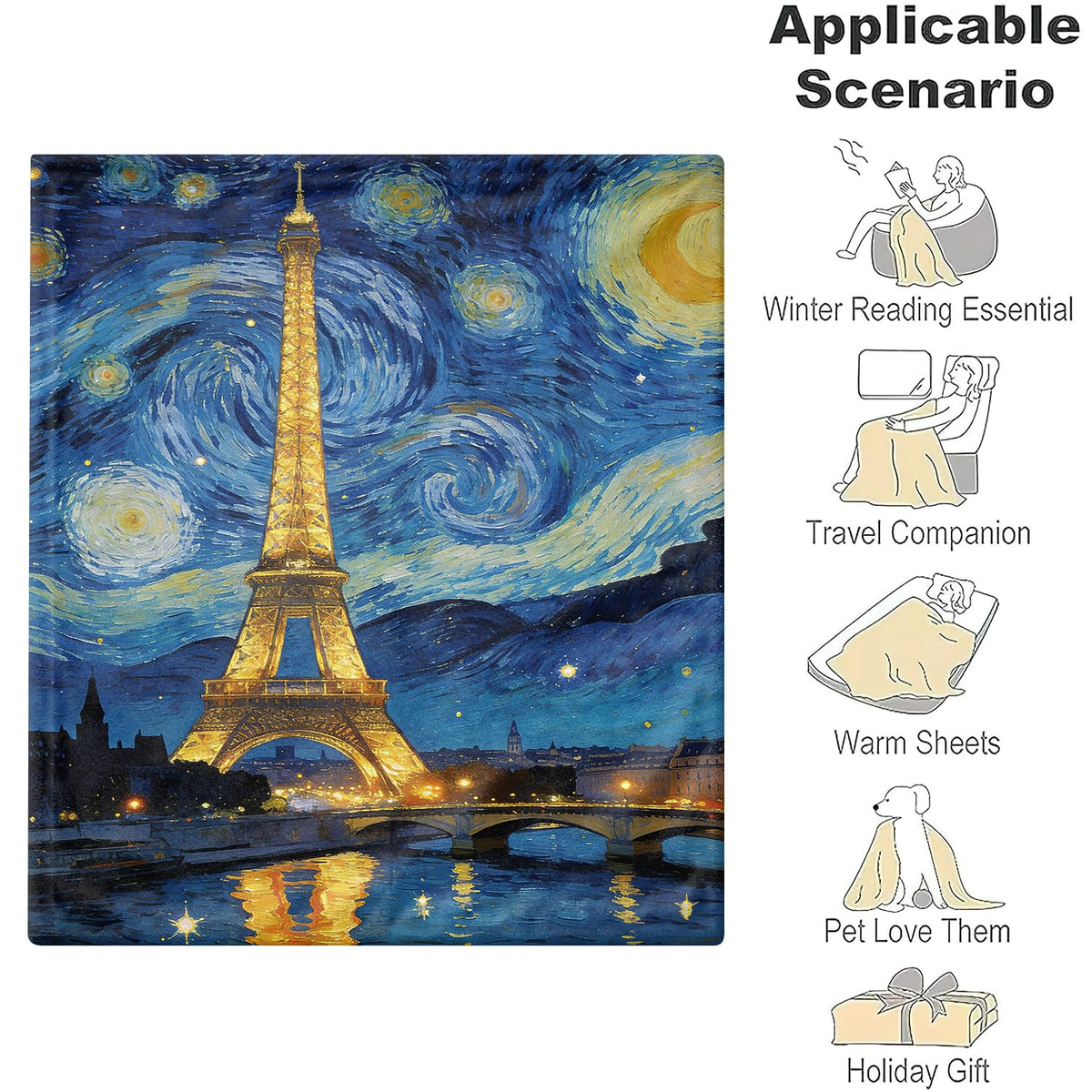 Eiffel Tower Throw Blanket Paris Starry Night Cozy Plush Flannel 30"X40" (Eiffel Tower / 30"X40")