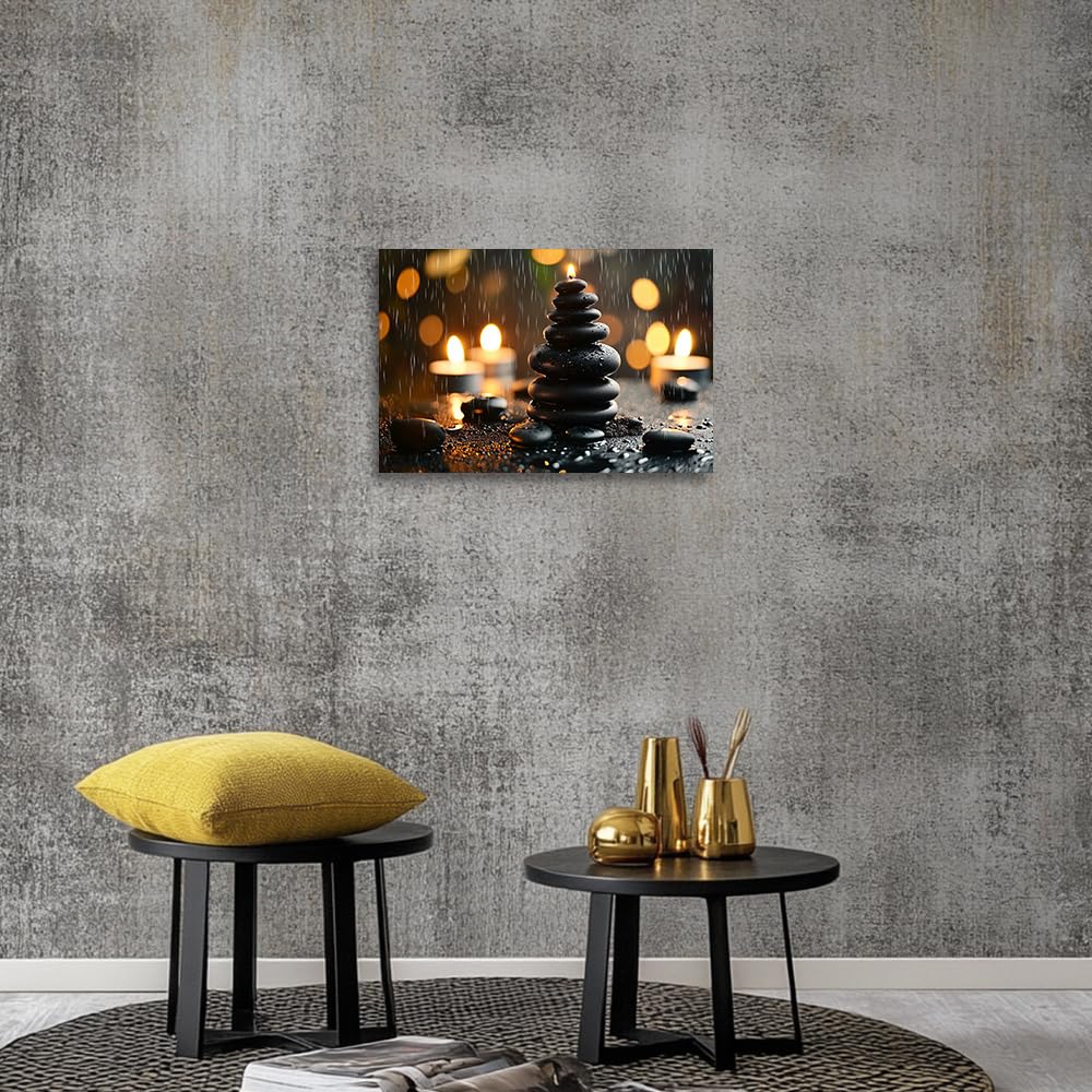 YMXHUANSH SPA Wall Art Decor Candles Canvas Print Orchids & Stones Zen Bathroom Artwork for Yoga Room Bedroom Massage Studio 20x30inch (Yellow / 20"x30")