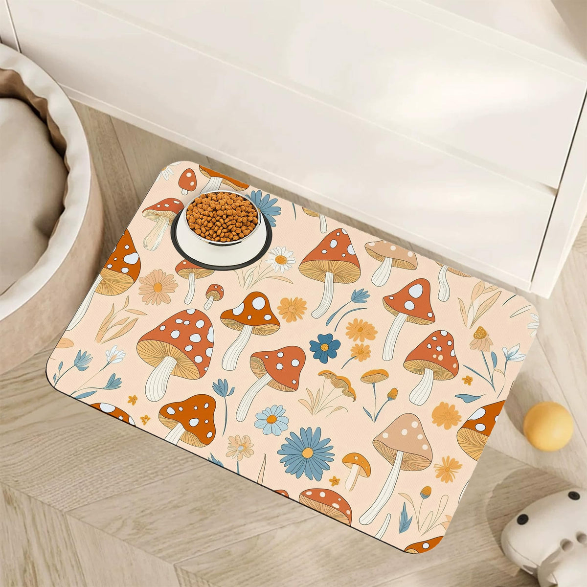 Cute Mushroom Flower Dog Cat Food Mat (12"L x 20"W / Cute Mushroom Flower)