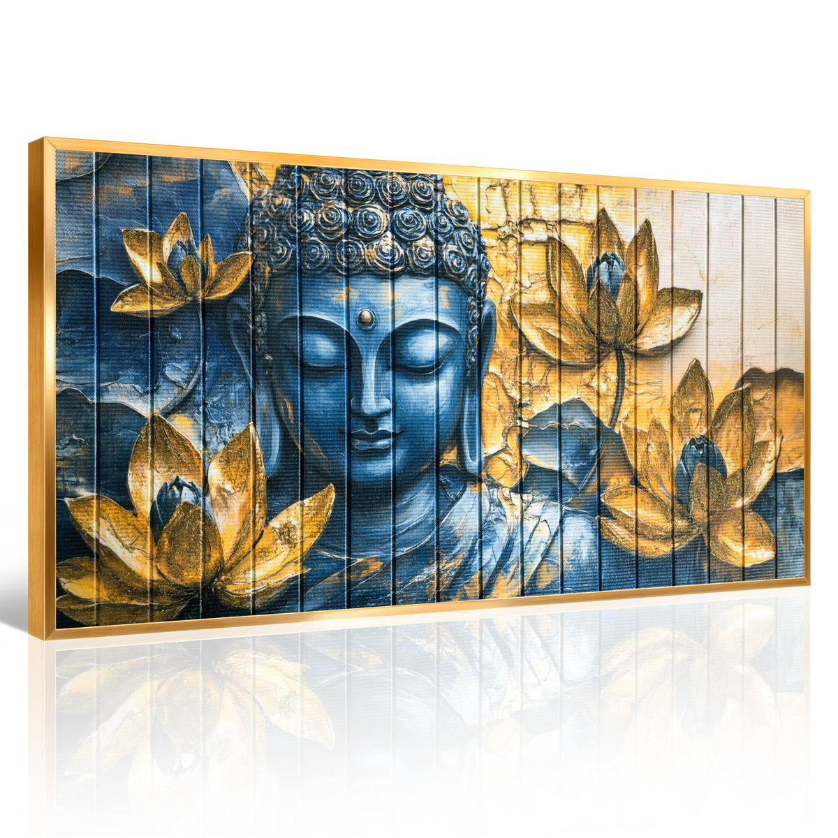 Vintage Buddha Wall Art Zen Lotus Flowers Canvas Ribbon Pictures Inspirational Wall Decor Handmade 3D Woven Textured for Buddhism Room Bathroom Bedroom Living Room Home Decor 24" x 48" (Gold / 48"L x 24"W)