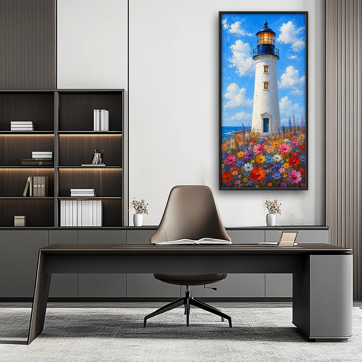 Lighthouse Large Vertical Wall Art Coastal Nautical Ocean Wall Decor Canvas Framed Pictures Painting Artwork For Living Room Bathroom Bedroom 30"X60" (Lighthouse Flower / 60"L x 30"W)