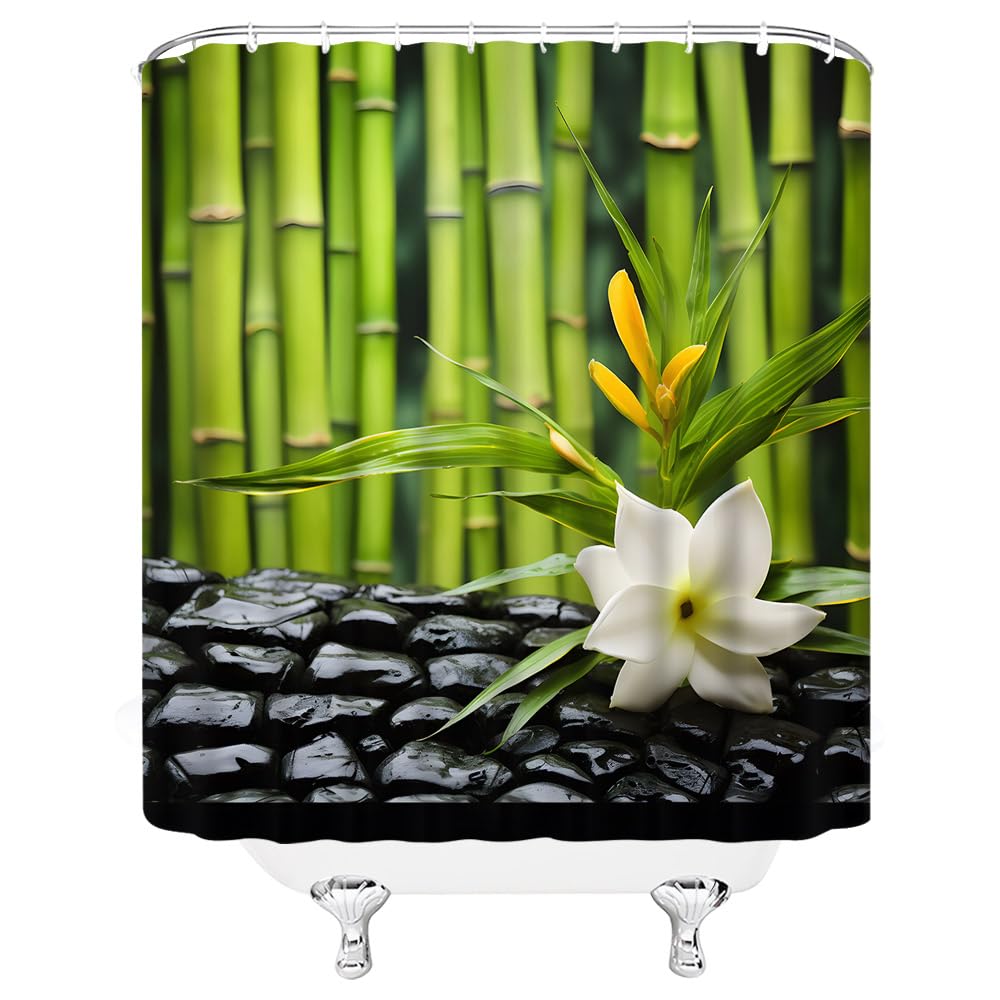 Bamboo Extra Long Shower Curtain (Green Black / 70"W x 96"L (Pack of 1))