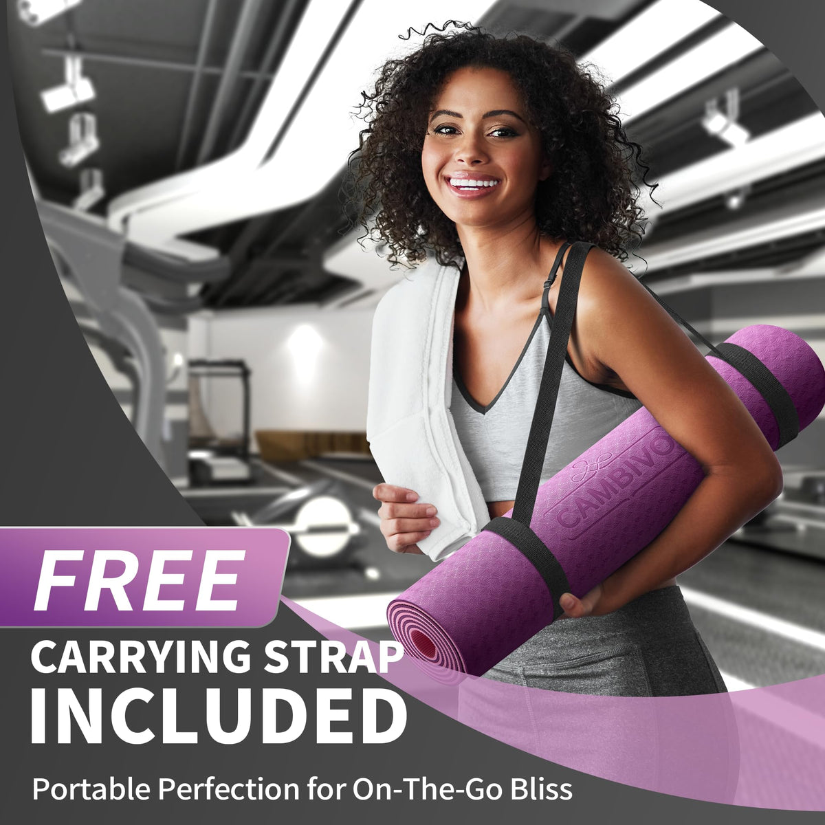 TPE Yoga Mat Non (Purple+Pink / 72*24*0.24 inch)