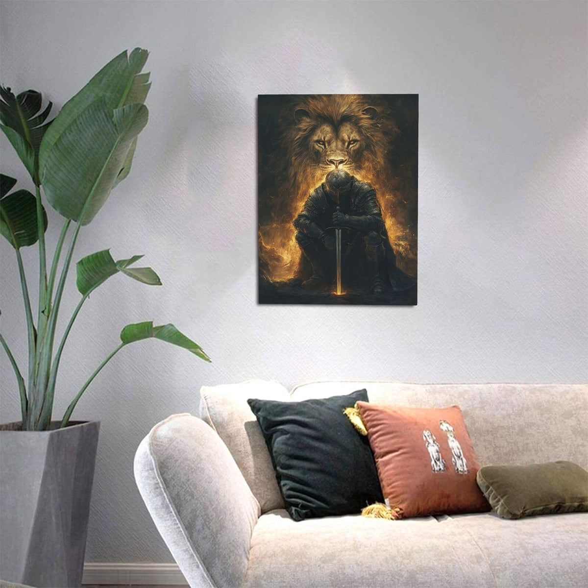 Lion of Judah Canvas Wall Art Warrior Knight Modern ArtWork 12" x 16" (Lion of Judah / 16"L x 12"W)