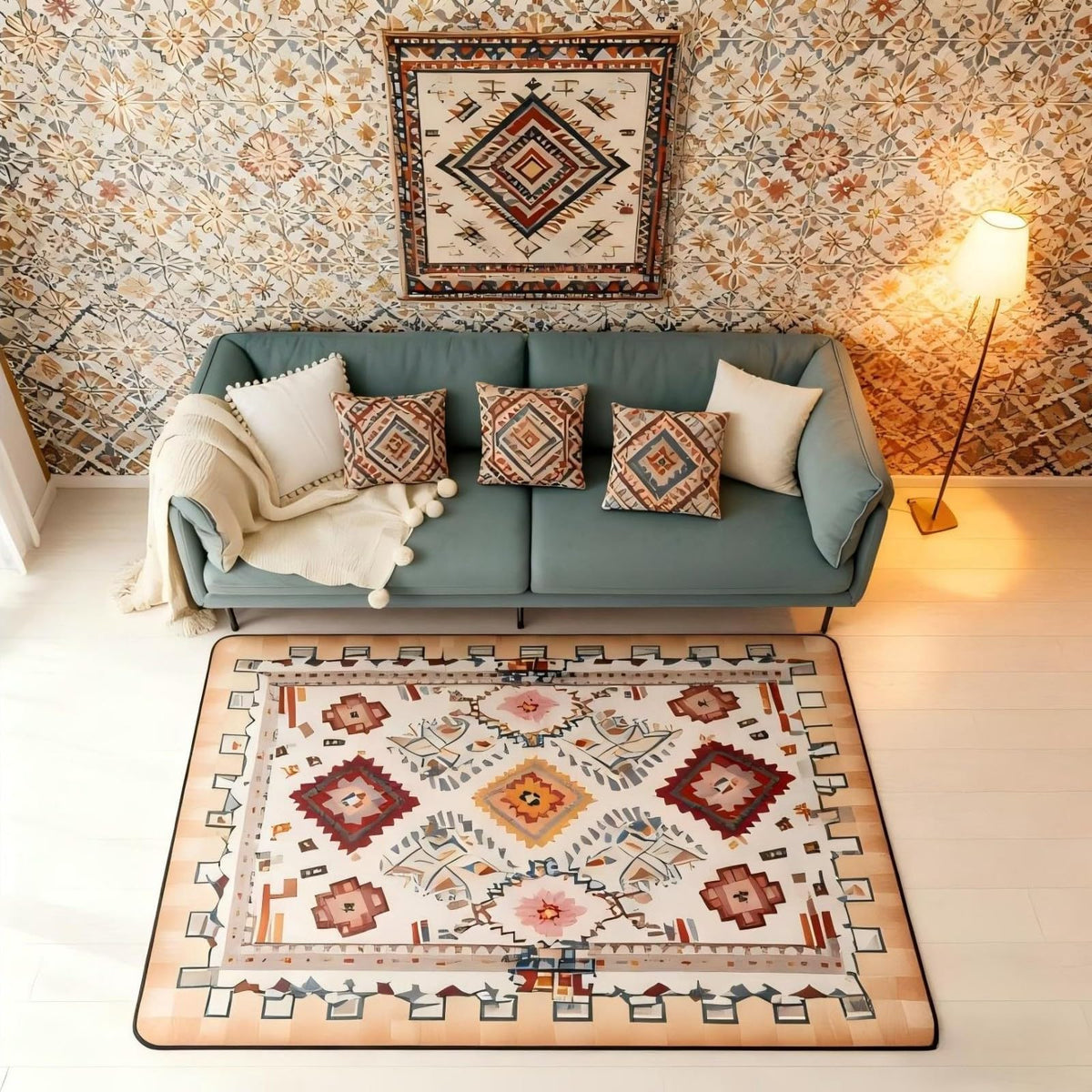 Bohemian Area Rug 3x5 Boho Decor Western Rugs for Living Room (Beige White / 3'3" x 4'11" (Rectangular))