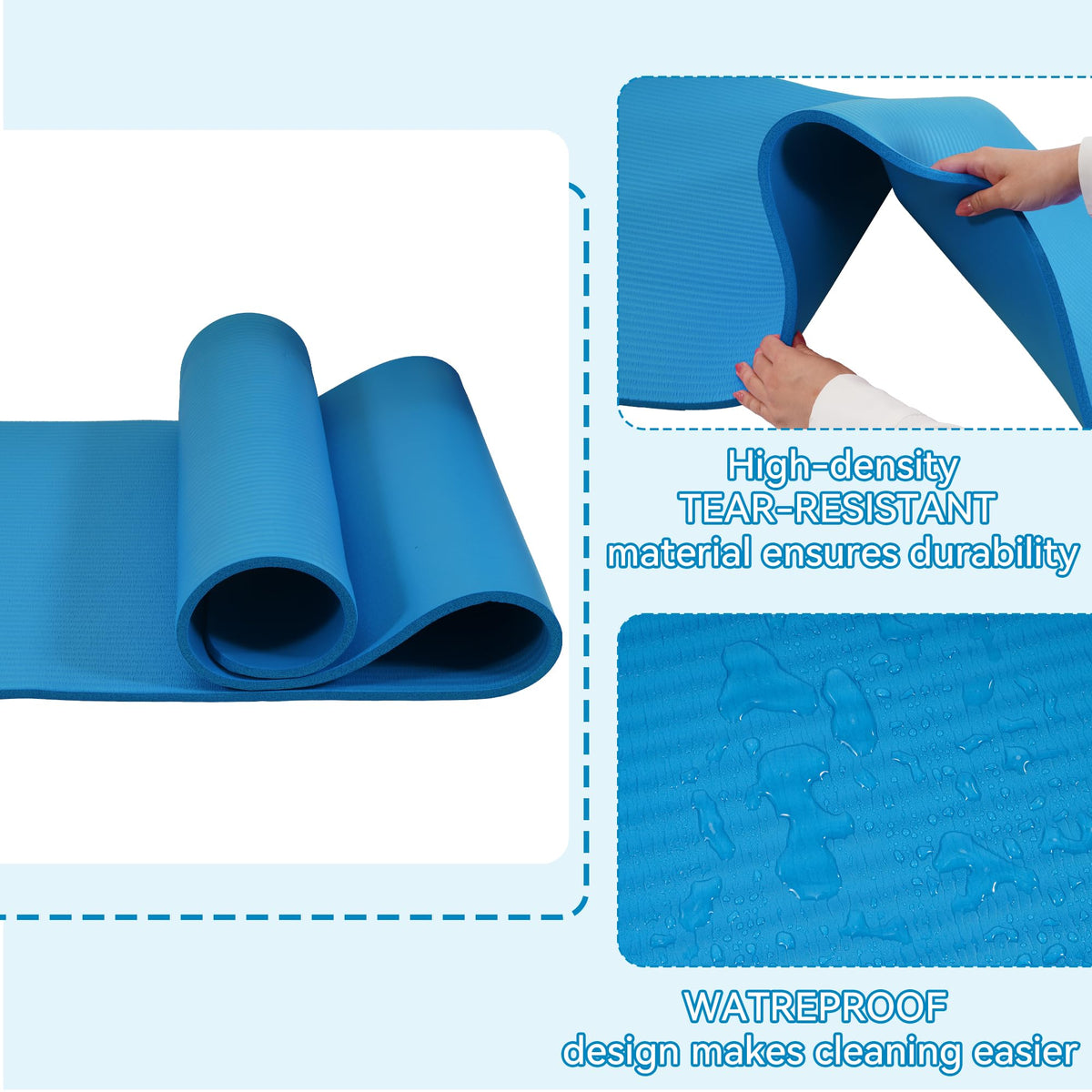 1/2-inch Thick High Density Exercise Yoga Mat with Carrying Strap (Blue)