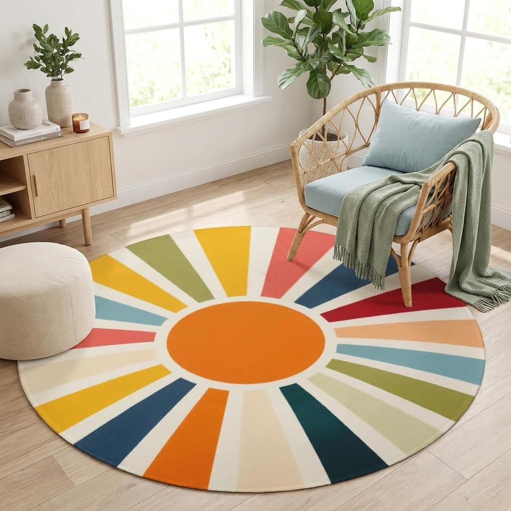 Boho Sun Round Area Rug 4ft (Daily-rainbow / 4' (Round))