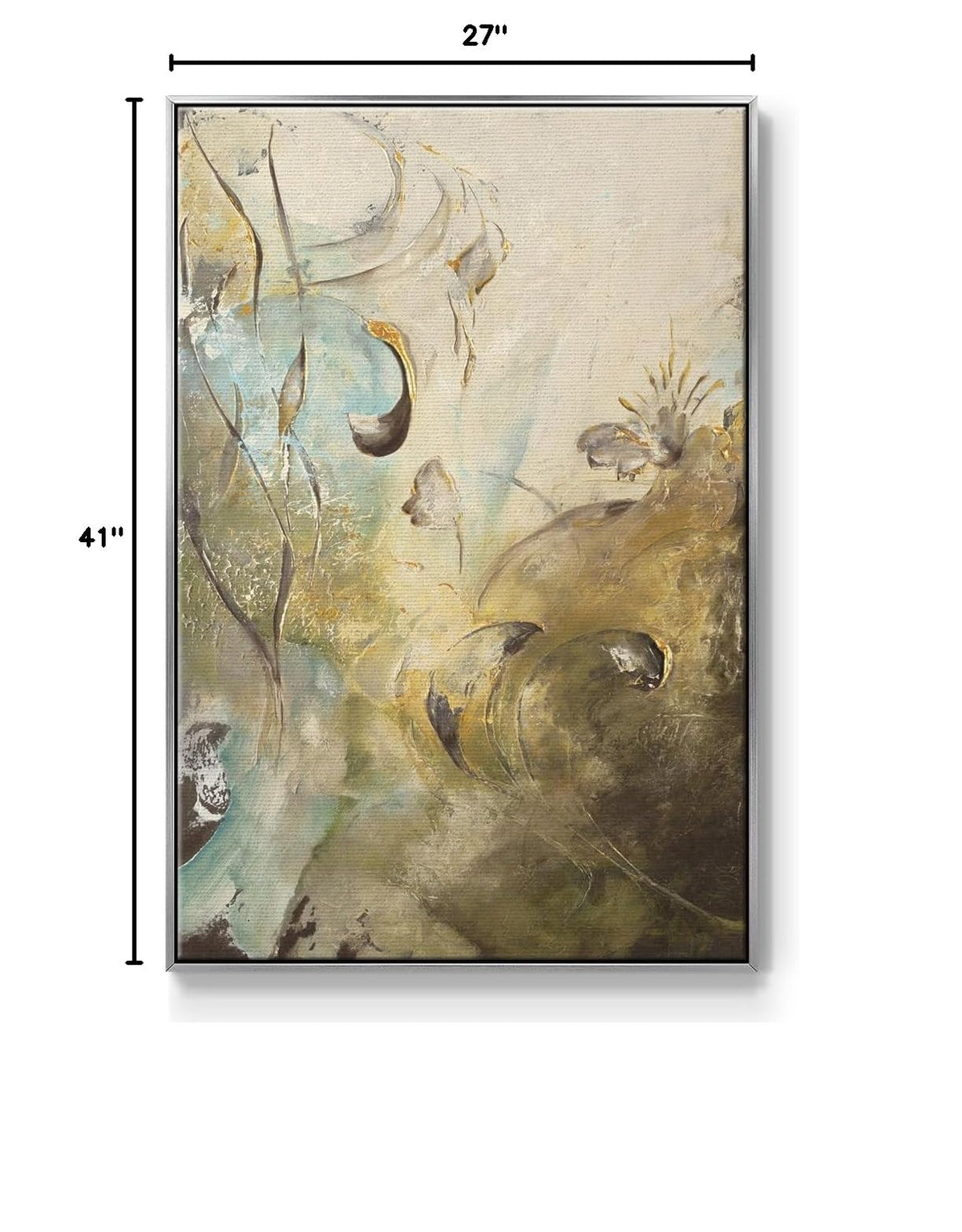 Nature Wall Art Silver Floating Frame Paintings Modern Enchanted Garden Foliage Abstract Hanging Artwork Home Prints for Bedroom Office Kitchen (41"L x 27"W / Enchanted Garden II)