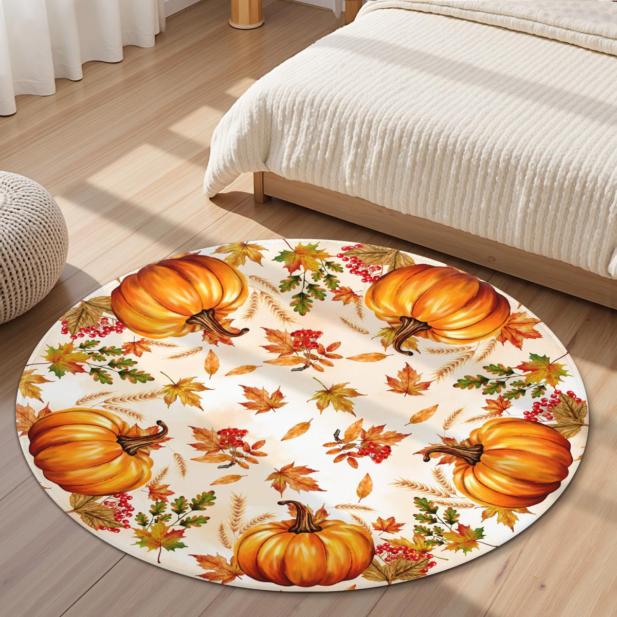Fall Round Area Rug 5ft (Autumn-pumpkin Five / 5' (Round))