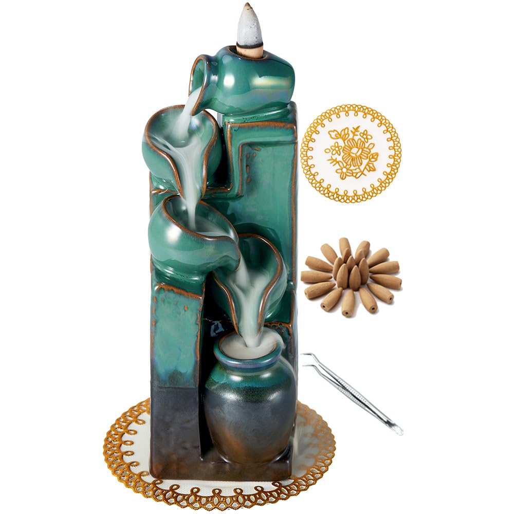Unique Cascading Basins Ceramic Waterfall Incense Holder (Blue)