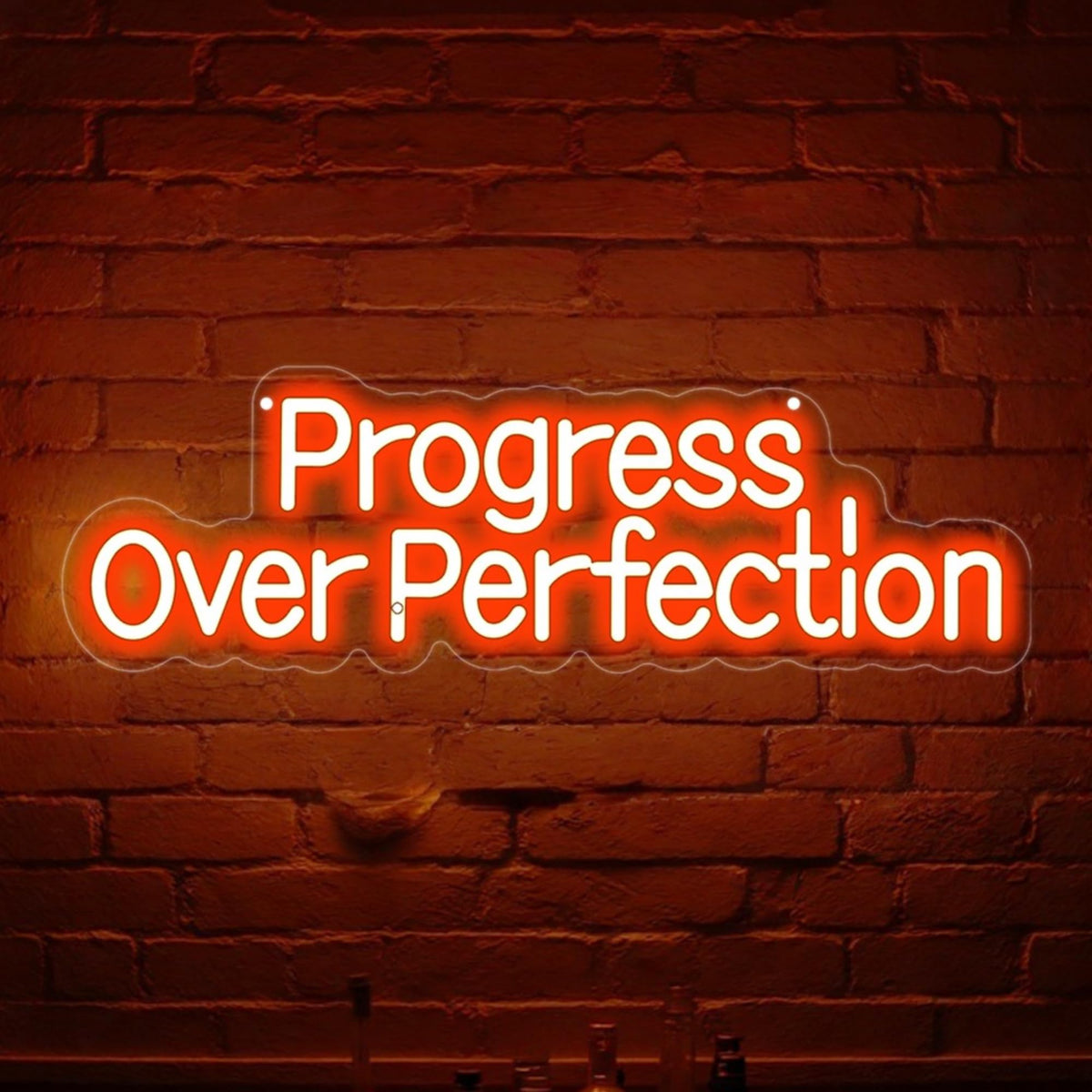 Progress Over Perfection Neon Sign Positive Wall Decor (Progress-Orange)