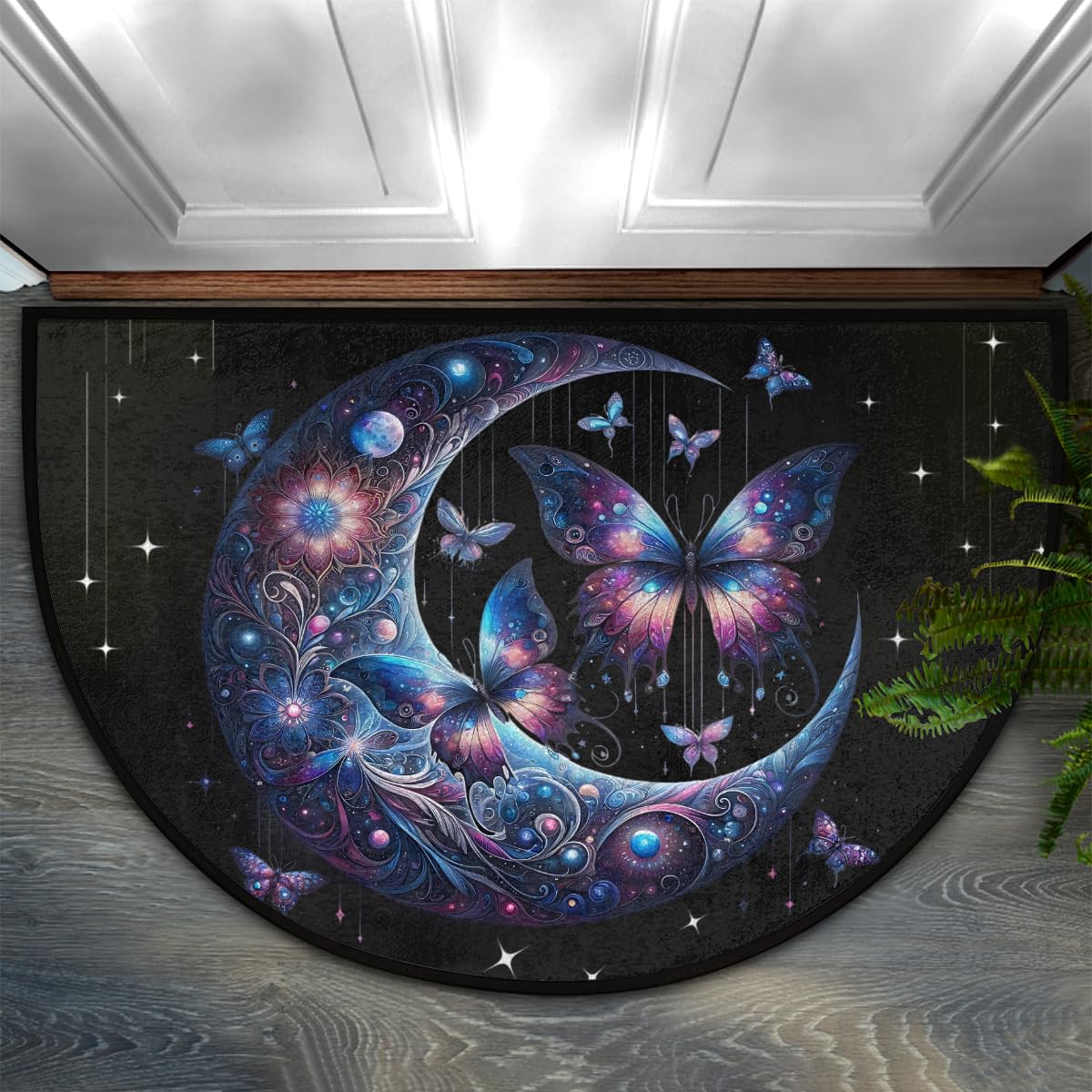 Butterfly Moon Half Round Door Mat Non Slip Half Circle Rugs (A:a-color 8)