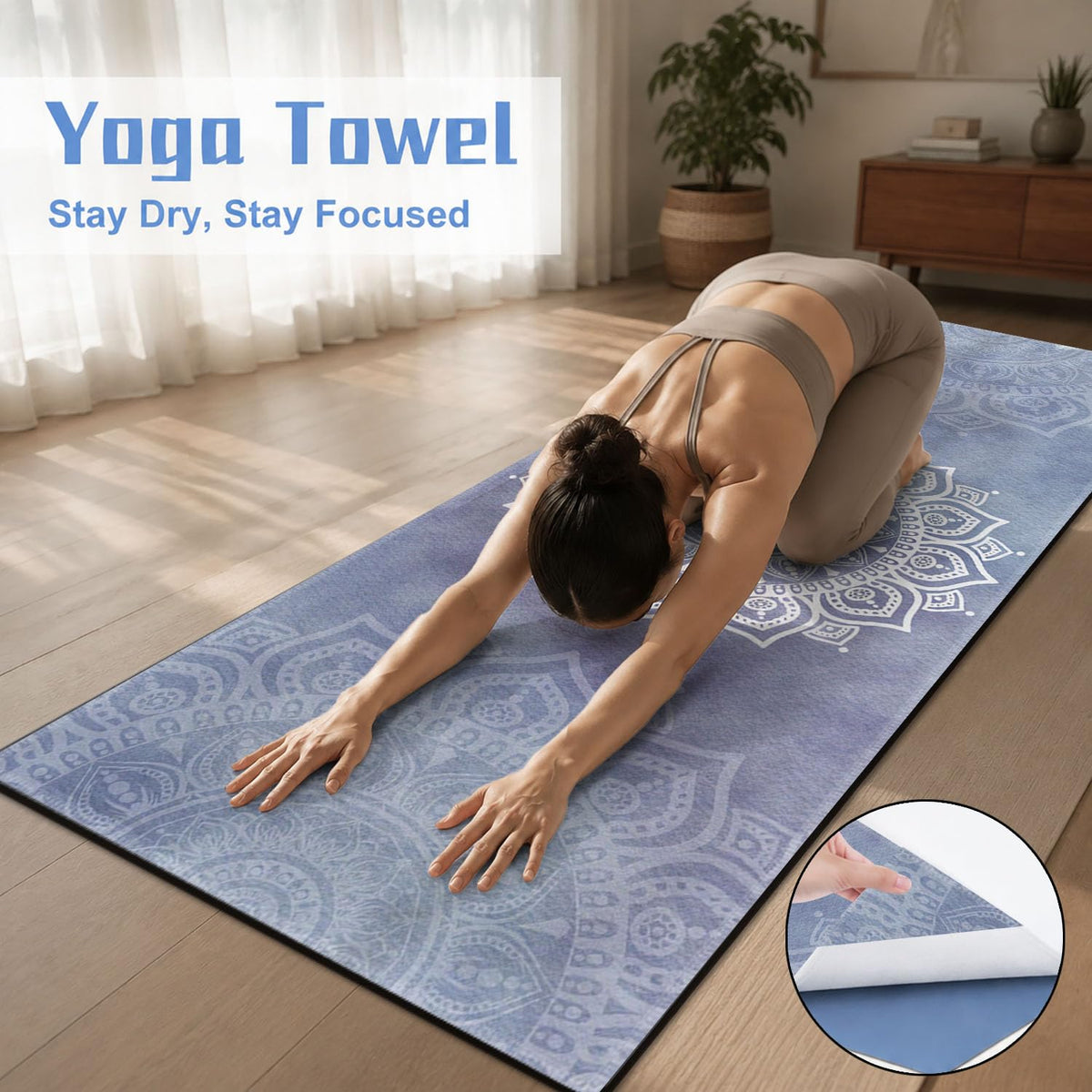 Yoga Mat Towel (Blue Flower-02 / Large)