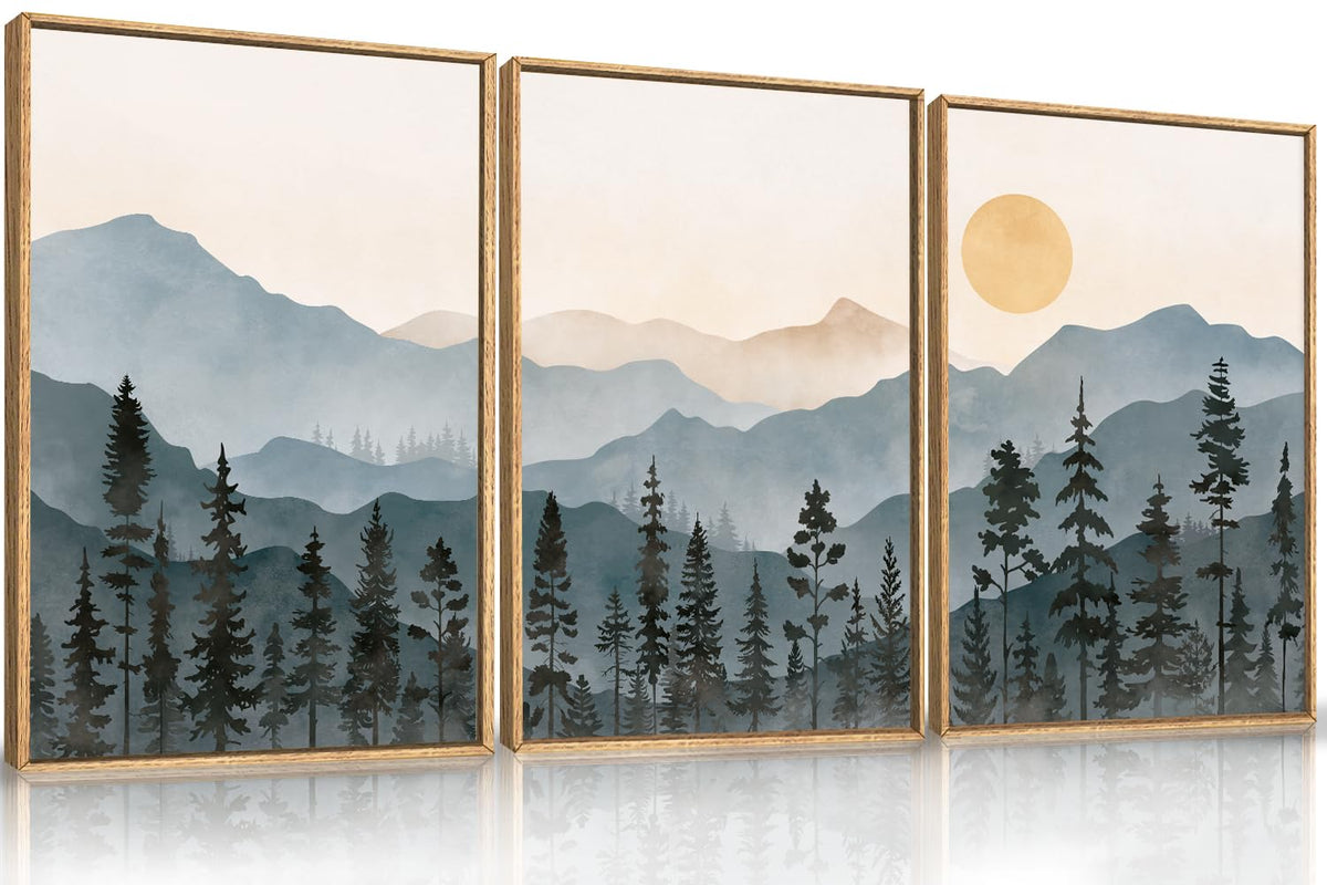Boho Mountain Framed Canvas Wall Art Set (Boho Mountain Wall Art / 16"x24"x3)