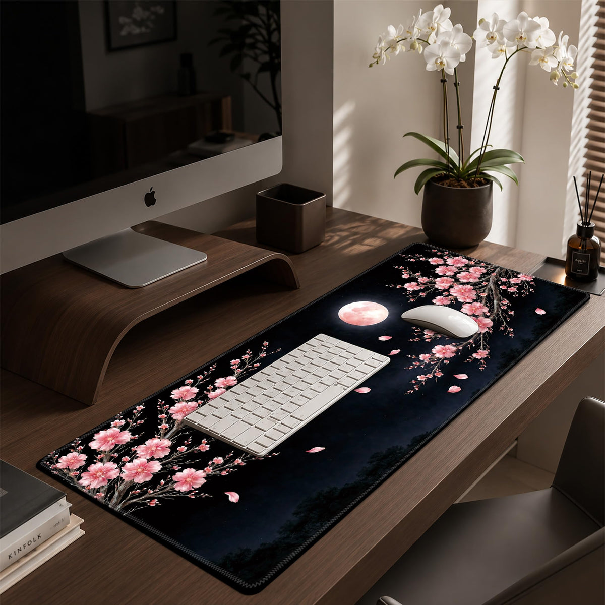Cherry Blossom Extended Gaming Mouse Pad (Pink Moon Cherry Blossom / 35.4L x 15.7W inches)