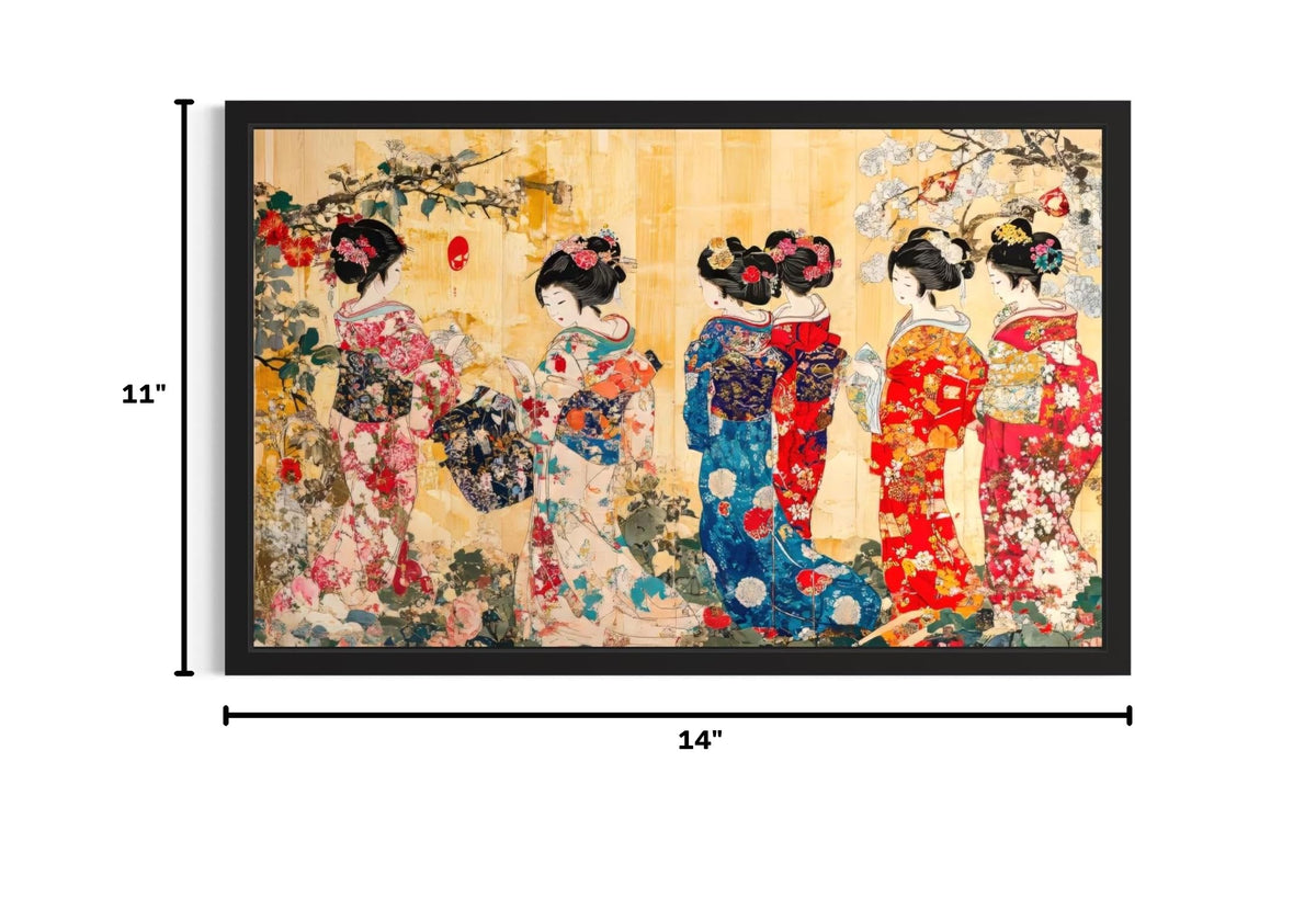 Kimono Patterns Black Framed Wall Art Print Poster (Kimono Patterns / 14"L x 11"W)
