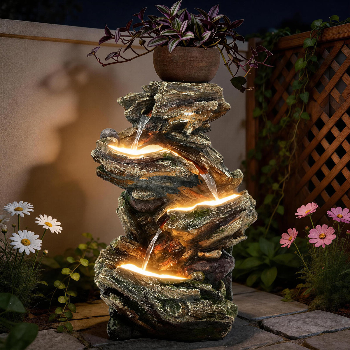 33" Outdoor Fountain Tree Trunk Waterfall Pump & Light Separate Control (33"h Natural Distressed Tree Trunk)
