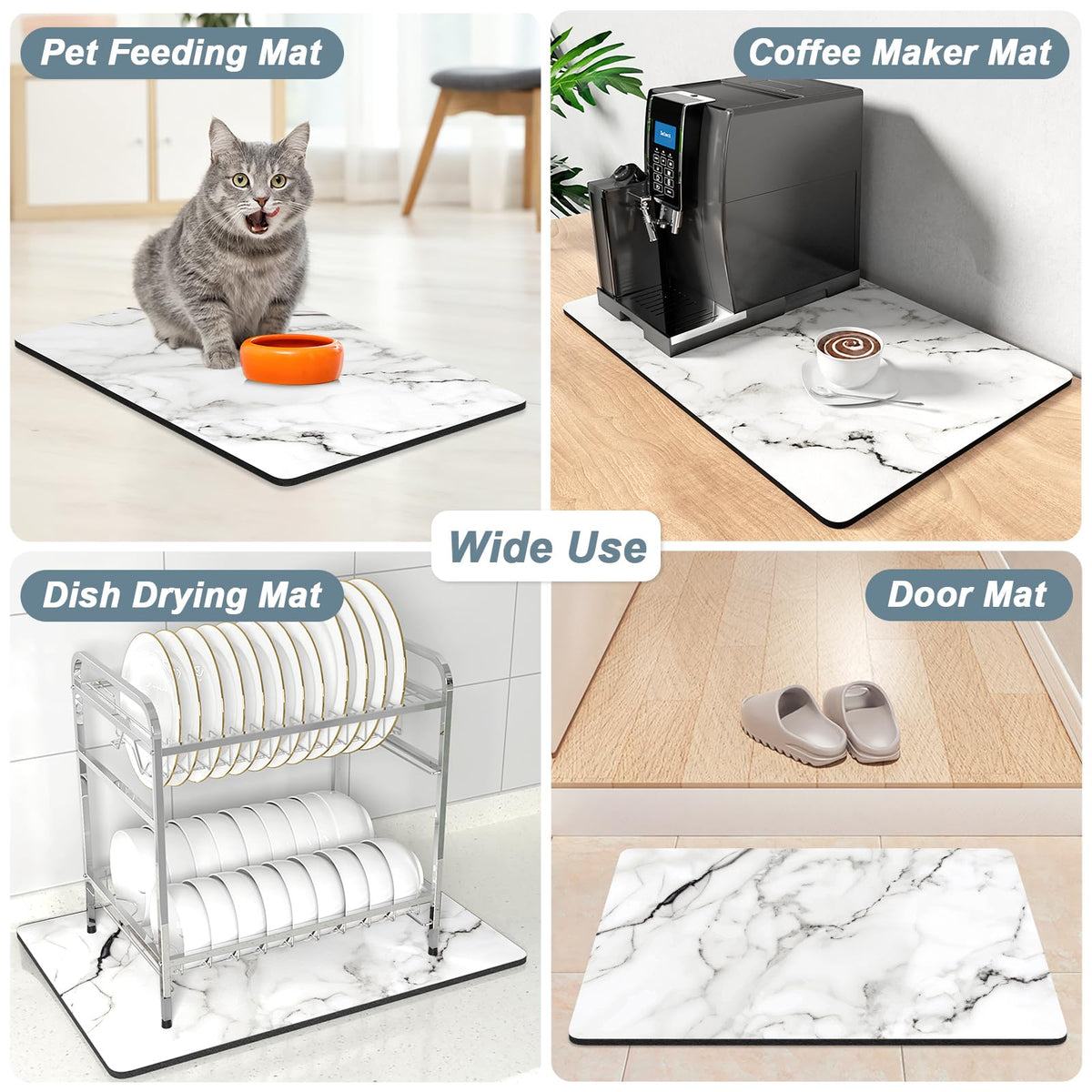 Coffee Mat 12" x 19" Cute Marble Style Coffee Bar Mats for Espresso Machine Station Accessories and Organizer (White Marble / 12" x 19")