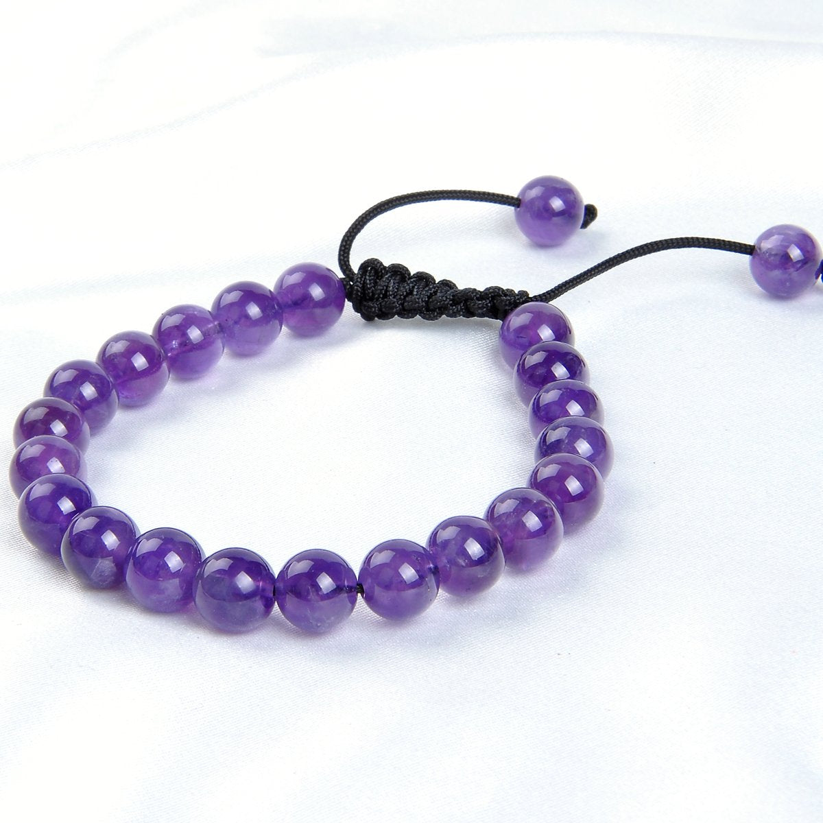 6mm Natural Healing Power Gemstone Crystal Round Adult Beads Unisex Adjustable Macrame Bracelets (Natural Amethyst / 6mm)