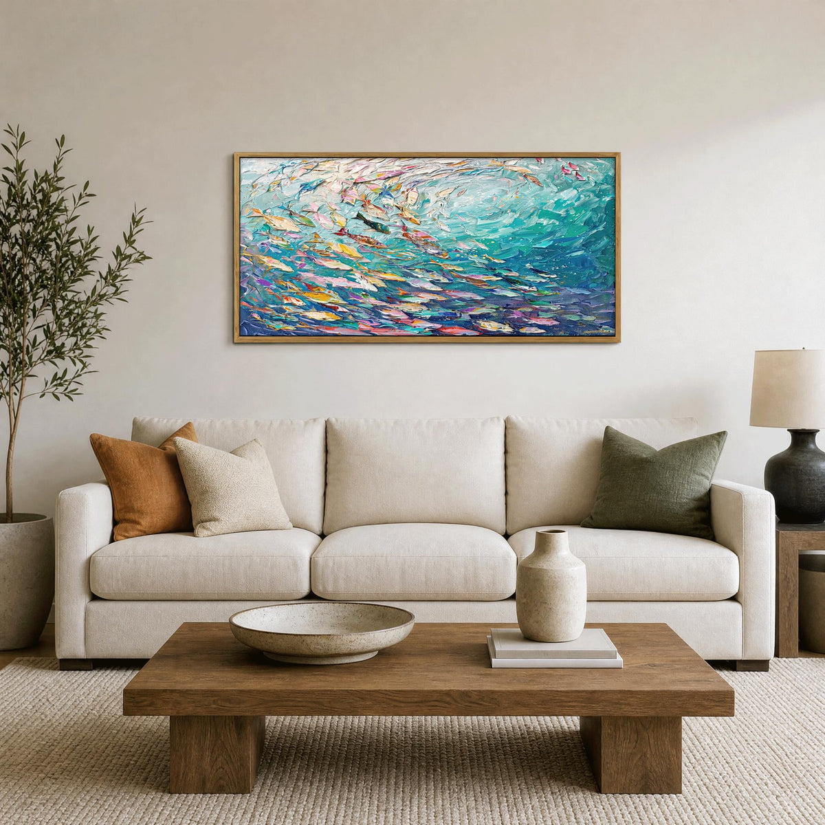Abstract Ocean Wall Art (Fish / 48"L x 24"W)