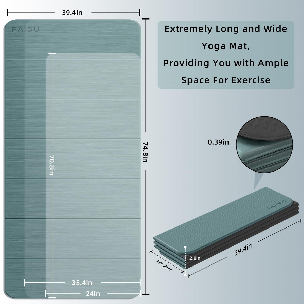 Foldable Yoga Mat 10MM Thick 75‘’x40‘“ Quick Fold Easy Storage (Deep green+Black)