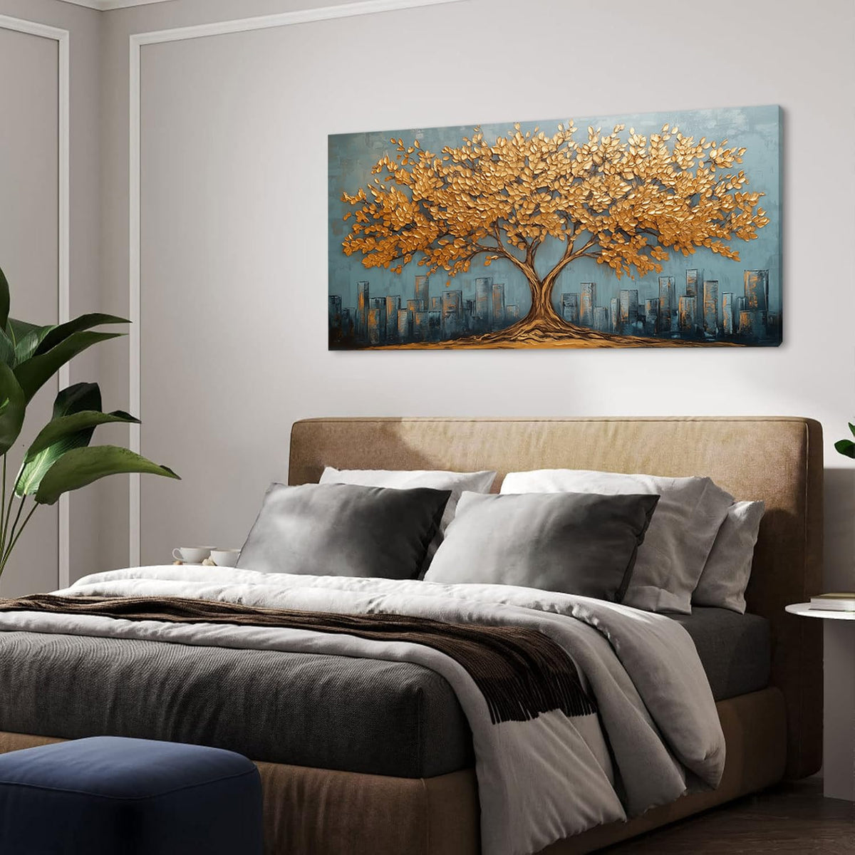 Gold Tree Wall Art for Living Room Office Modern Abstract Golden Urban Nature Minimalist Tree of Life Painting Prints Contemporary Canvas Artwork Dining Bedroom Decor (Modern / Modern Golden Tree of Life Wall Art / 40L" x 20W")