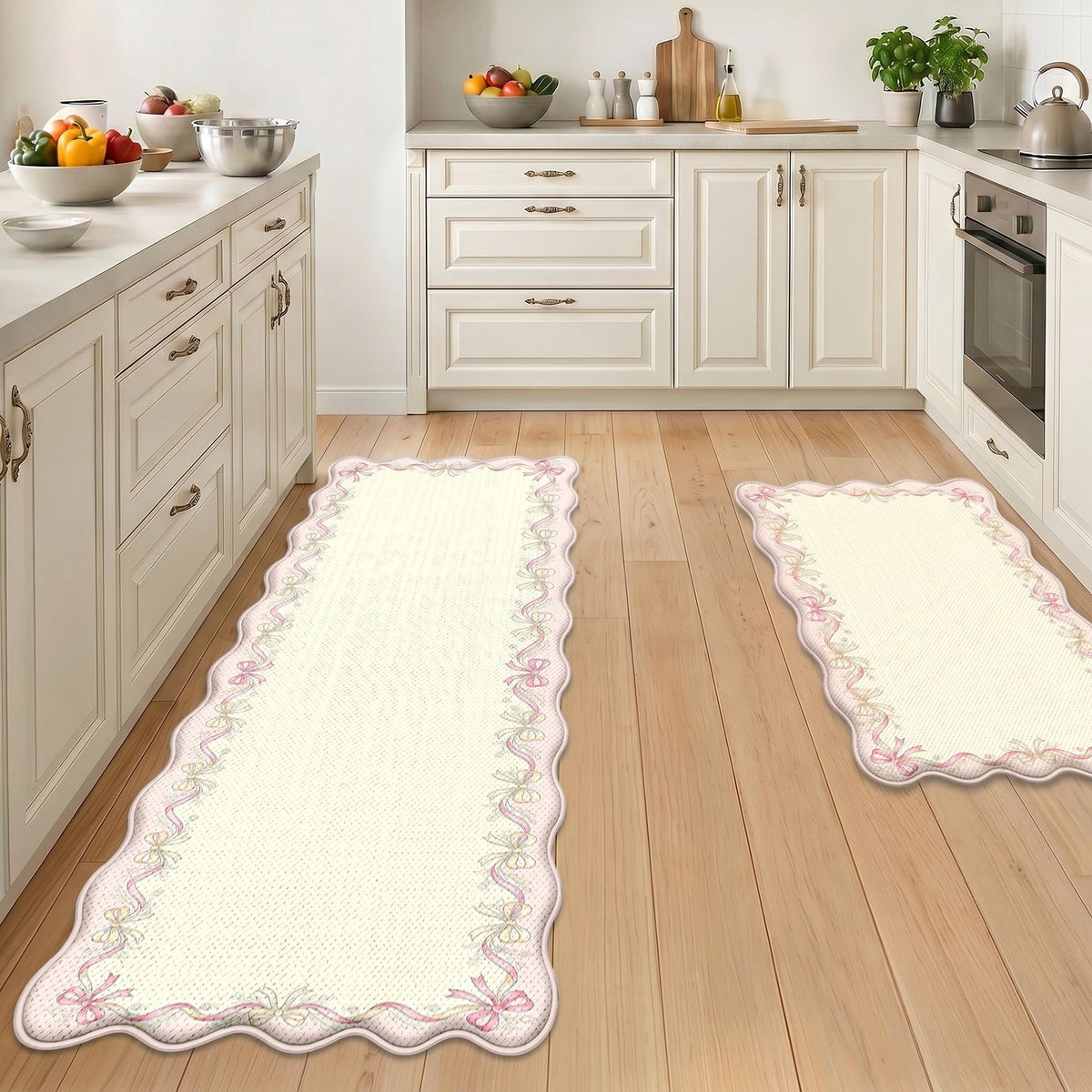 Anti Fatigue Kitchen Mats Set of 2 (Coquette Bows / 17.3''x29.9''+17.3''x47'')