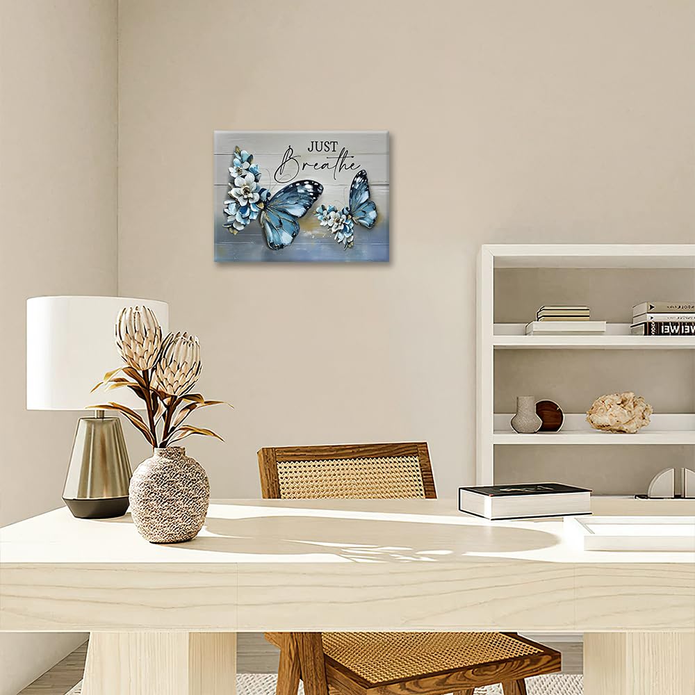 Blue Butterfly Wall Art Farmhouse Canvas Wall Decor Pictures Prints Painting Framed Artwork Home Decorations for Bathroom Kitchen 16"x20" (Blue Butterfly / 20"L x 16"W)