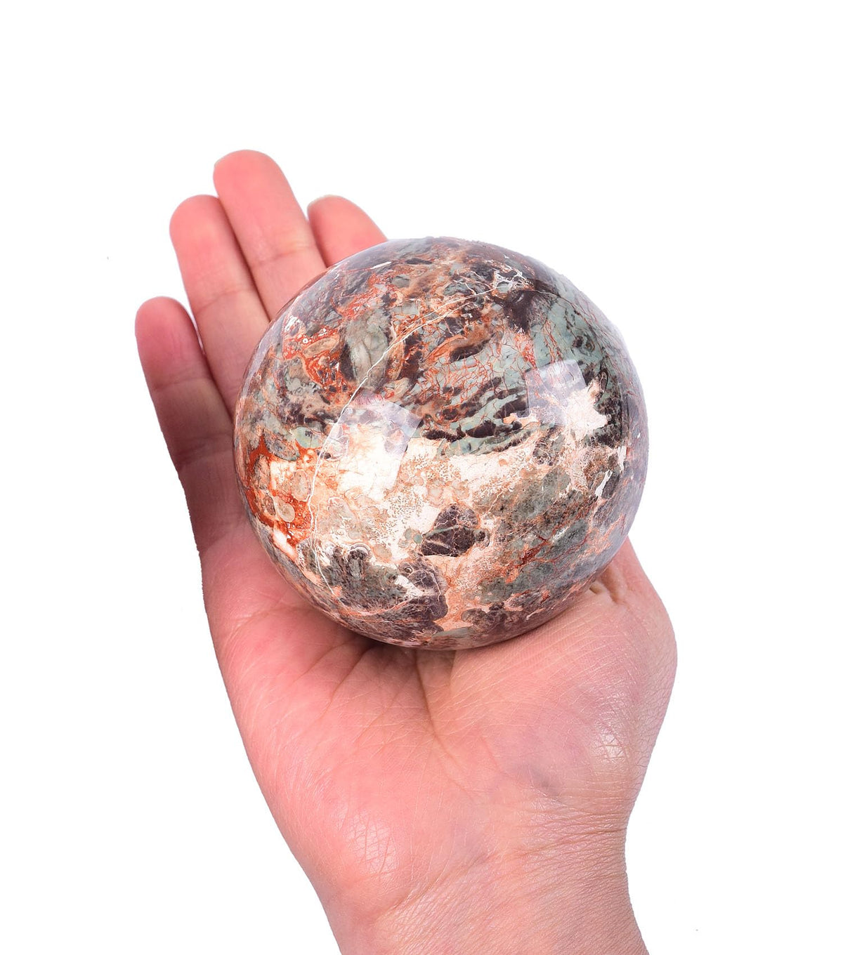 Crystal Sphere Money Agate Decorative Ball for Living Room Decor (Money Agate - Red / 2.8-3.2 IN)