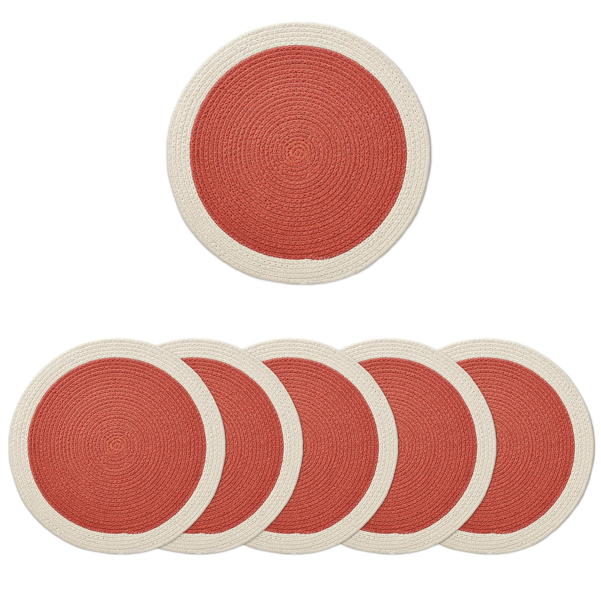 Placemats Round Cotton Dining Table Mats 13" (Coral & Off White / 13" (Set of 6))