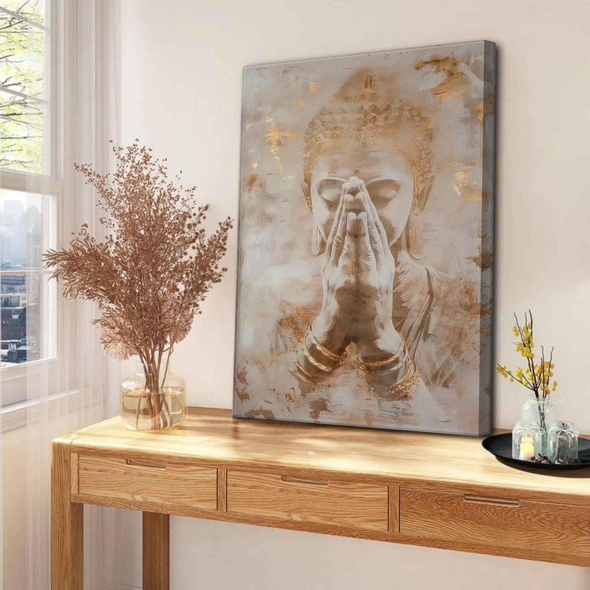 Gold Buddha Canvas Wall Art Abstract Buddhism Worship Painting Decor Pictures Zen Spiritual Meditation Posters Prints for Meditation Room Living Room Modern Spiritual Yoga Spa Bedroom Decoration (Buddha / 16"L x 12"W)