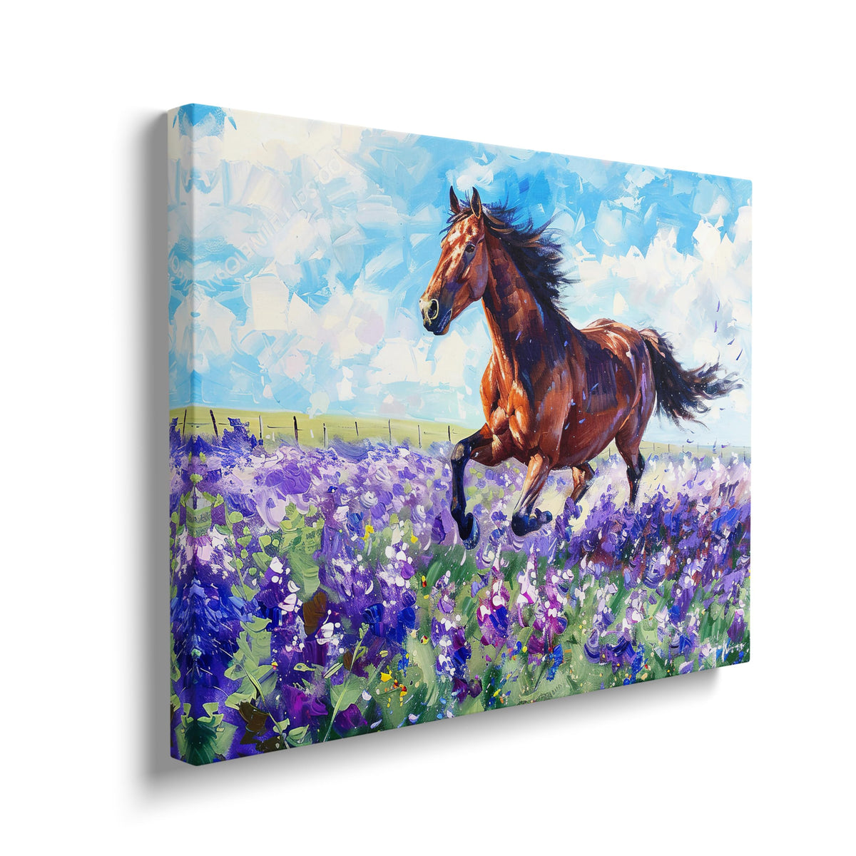 Horse Canvas Wall Art Lavender Print Painting Framed ArtWork 16"x20" (Horse / 20"L x 16"W)