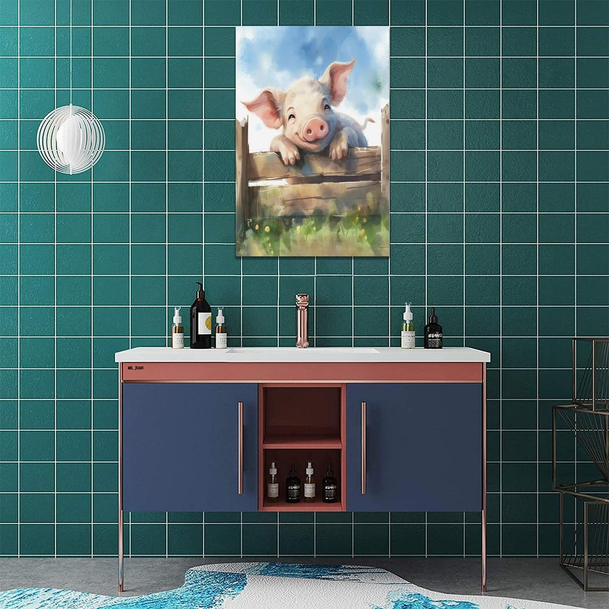 Farmhouse Pig Wall Art Pig Pictures Wall Decor Canvas Print Painting Home Decoration Artwork For Living Room Office Bedroom Bathroom Framed 16"X20" (24"L x 16"W / Pig)