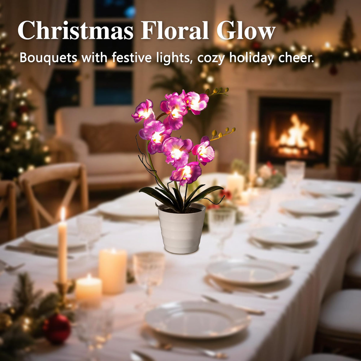 Purple Orchid Lamp Gifts for Women Flower Decor for Bedroom Coffee Shop (Purple Orchid)