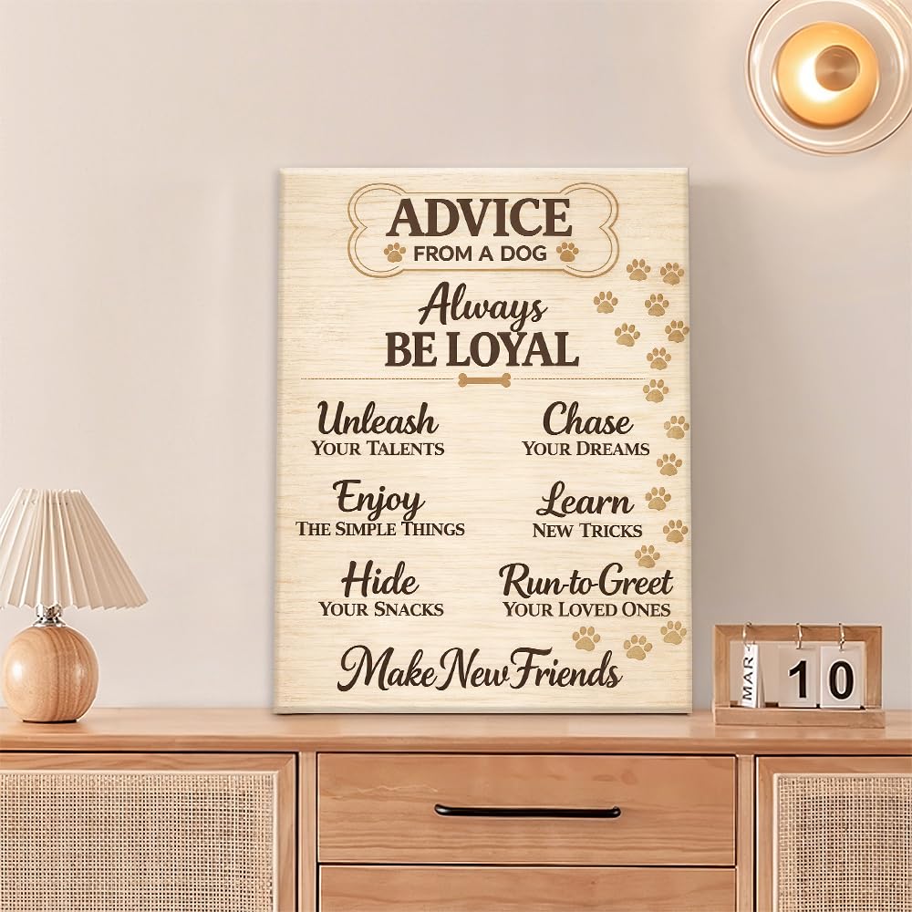 Funny Dog Saying Wall Art Inspirational Dog Quotes Wall Decor Cute Puppy Paw Canvas Painting Pictures for Canine Lover Bedroom Living Room 20"x24" (Dog Advice / 24"L x 20"W)