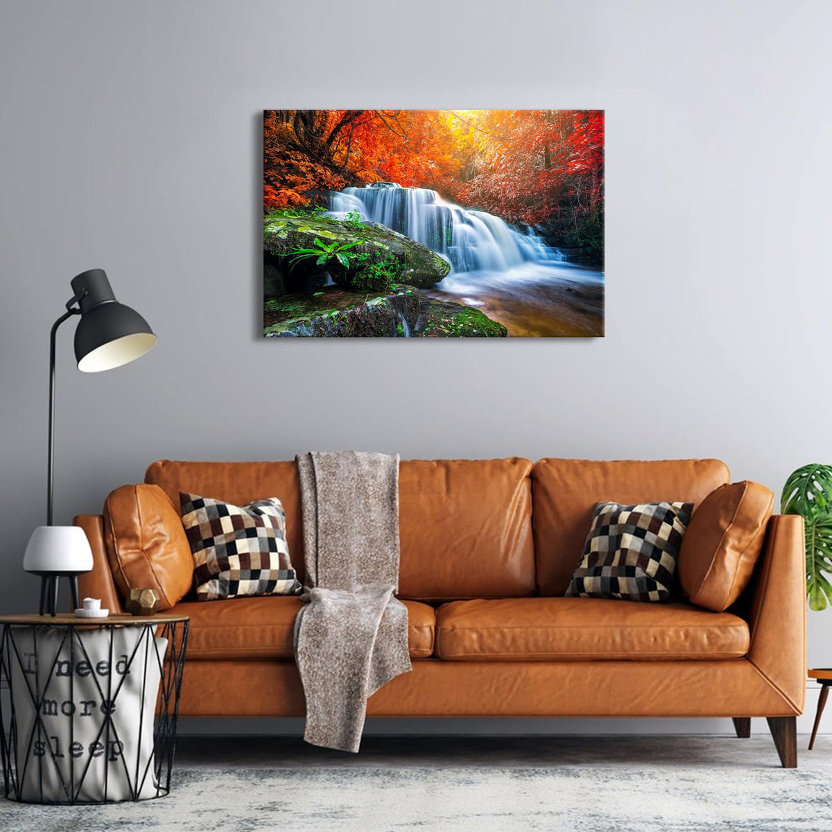 Waterfall Wall Art Autumn Red Forest Wall Decor for Living Room Nature Trees River Landscape Canvas Prints Fall Stream River Pictures National Park Posters for Bedroom Bathroom Home Decoration 24x36" (36"L x 24"W / Autumn Waterfall)