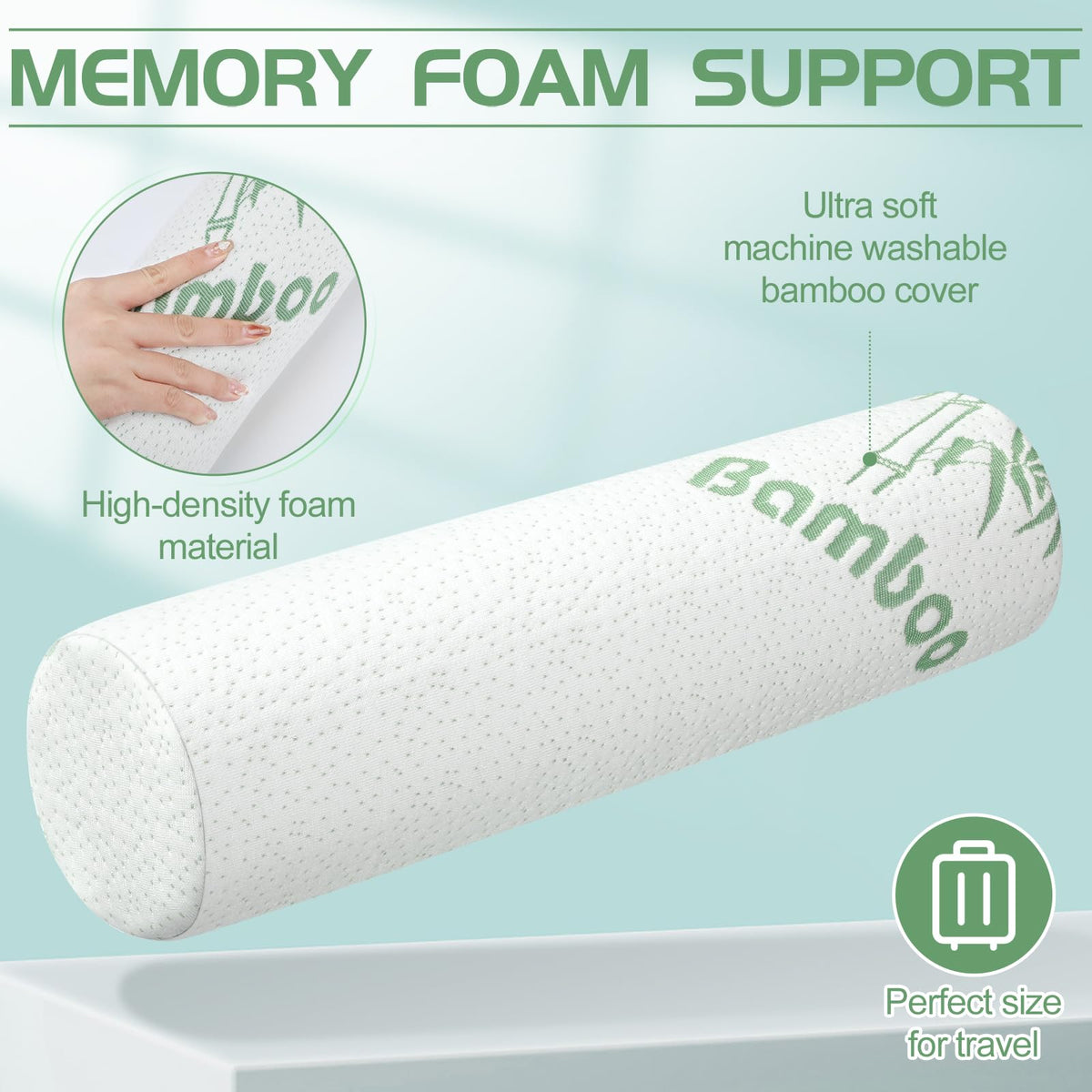 1 Pcs Memory Foam Roll Pillow Neck Bolster Cylinder Pillow (18 x 4 Inches)