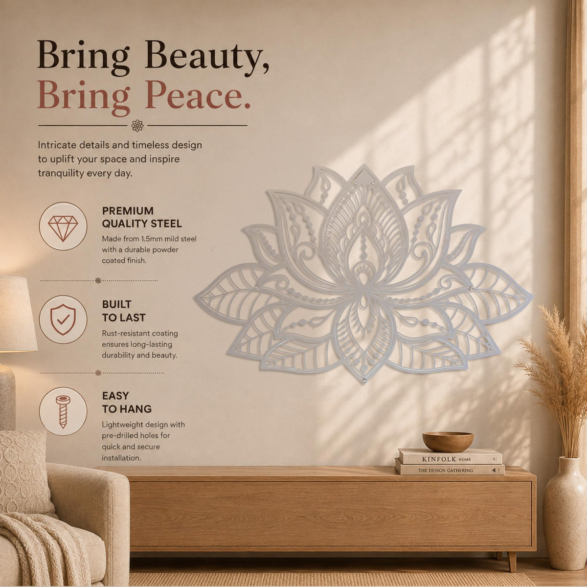 Mandala Metal Wall Decor (26.3" x 17" / Silver)