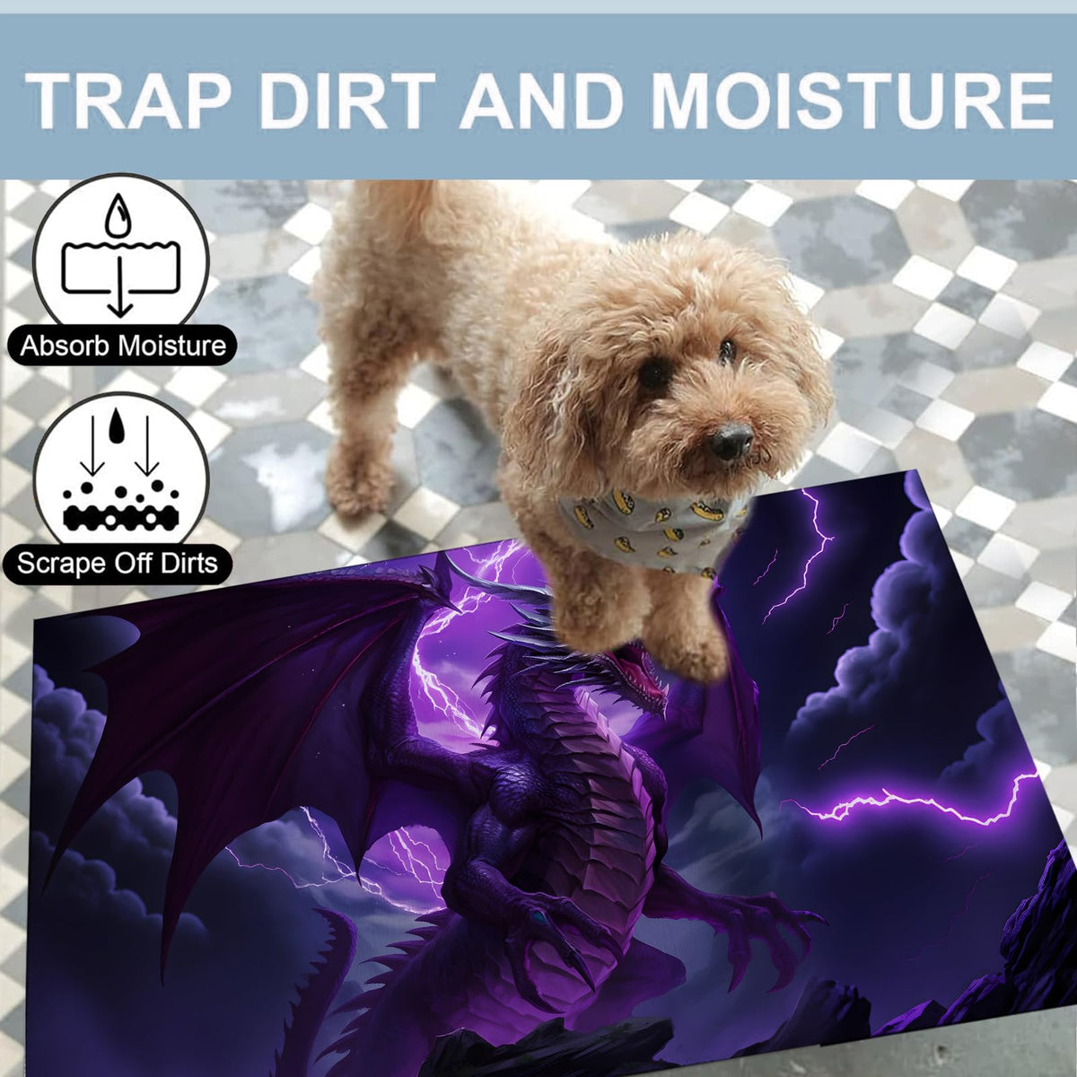 Fierce Purple Dragon Indoor Door Mat (Dragon 01)