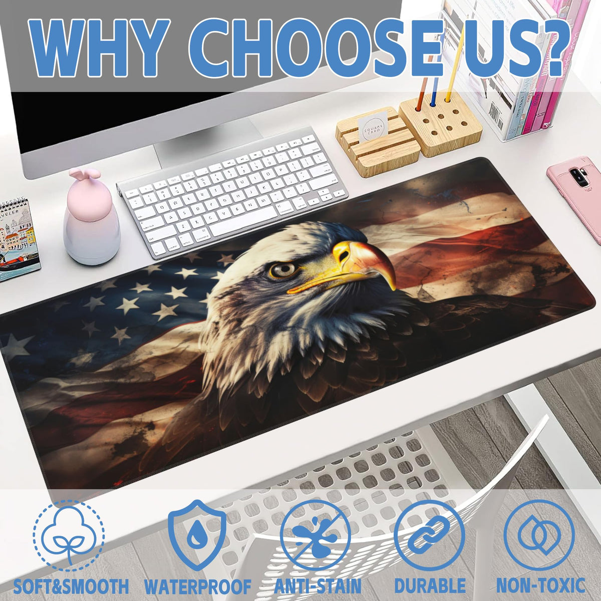 Desk Mat American Bald Eagle Large Gaming Mouse Pad XL (31.5" x 11.8" / American Bald Eagle)