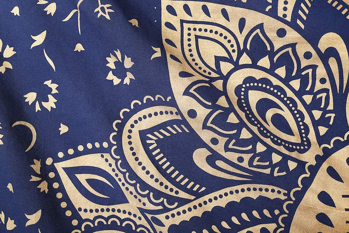 Blue Gold Mandala Tapestry For Bedroom (Blue Gold / 92"L x 82"W)