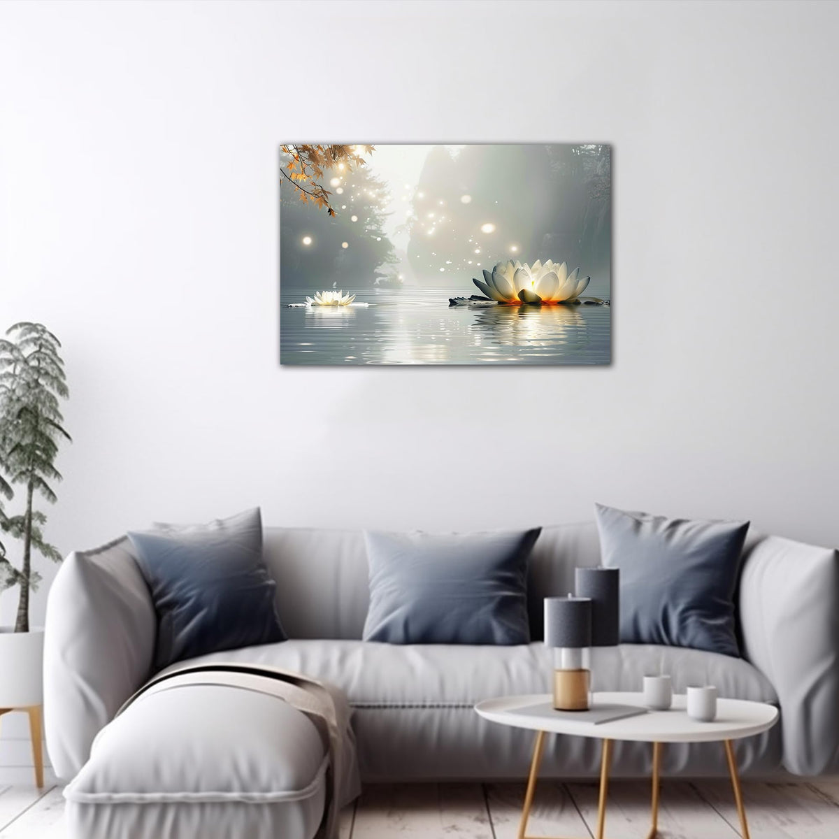 Zen Wall Art White Lotus Flower Canvas Art Print for Spa Bathroom Decor (Zen Stones Canvas Frame-24 / 36"L x 24"W)
