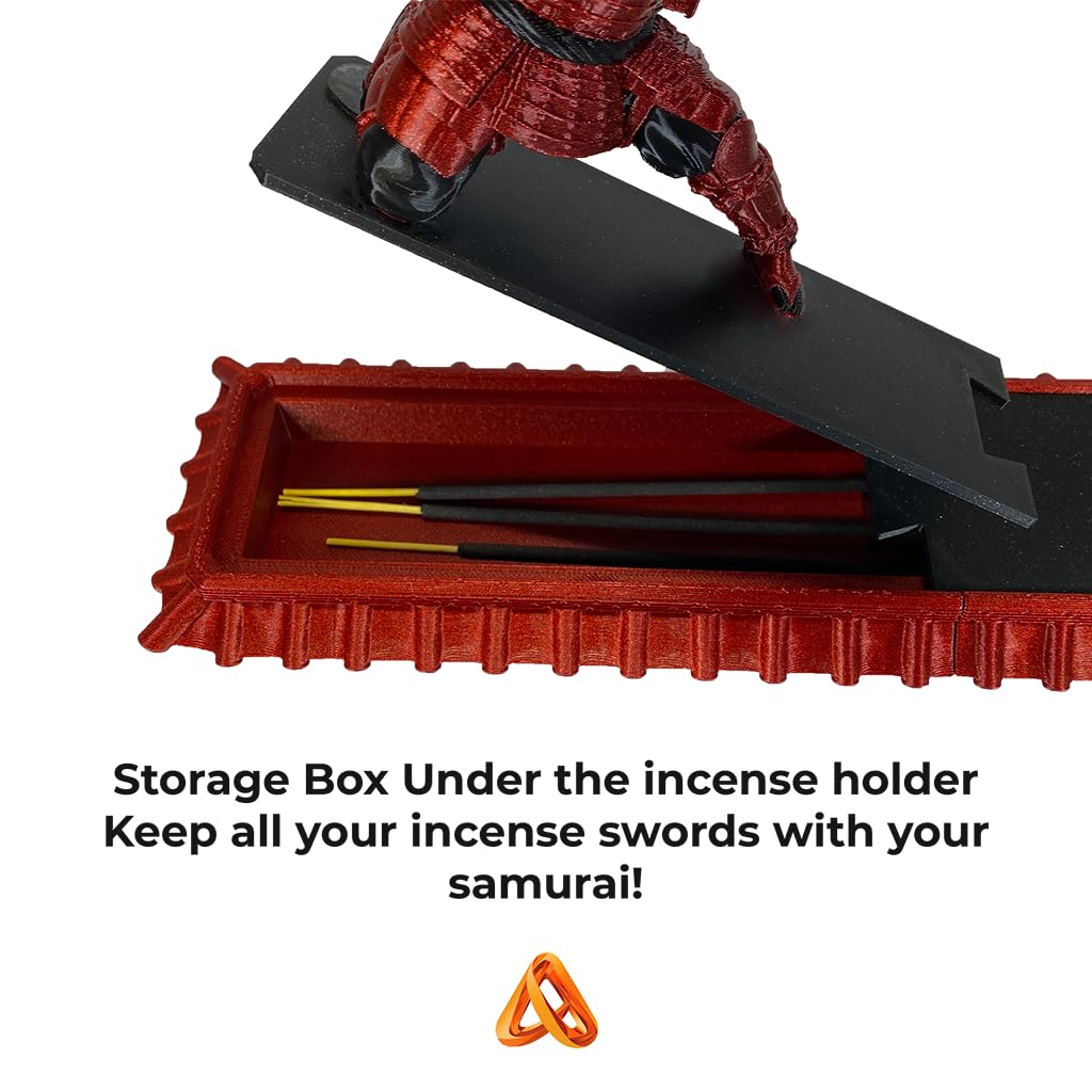 Incense Holder with Storage Box Japanese Samurai Warrior Incense Burner Ash Catcher Asian Spiritual Zen Meditation Gift Traditional Art (Samurai Incense Holder Red)