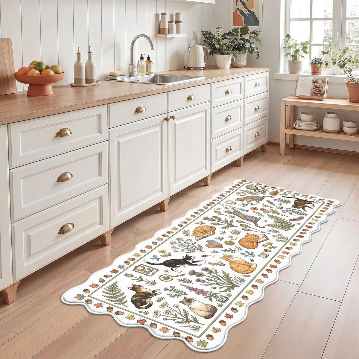 Scalloped Hallway Runner Rug (Garden Cats / 2' x 6' (Scalloped))