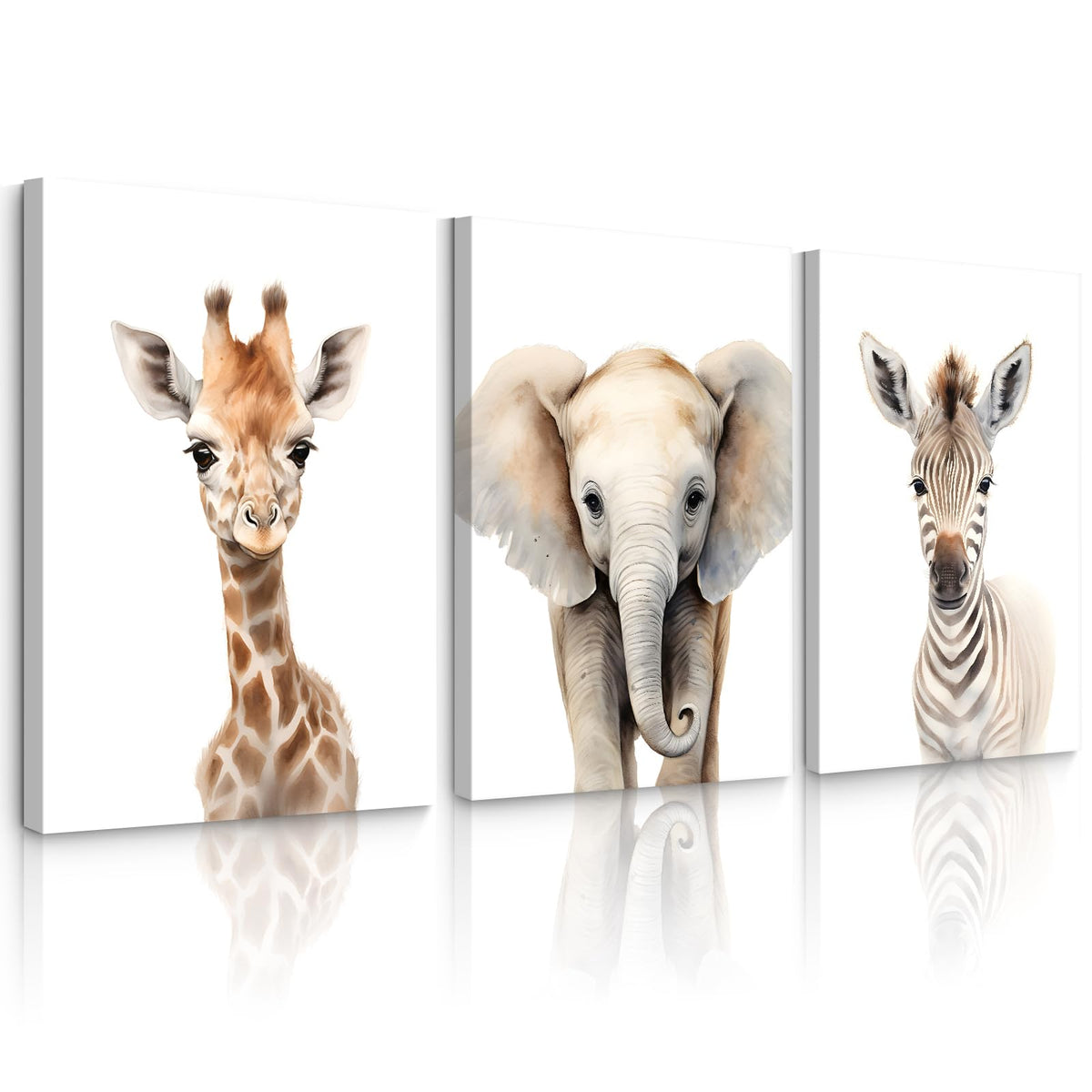 Nursery Animal Wall Art Safari Baby Wall Decor Boy Room Nursery Canvas Prints Jungle Animal Art Pictures Kids Cute Safari Poster for Girl Bedroom 12x16 Inch Wrapped Canvas Set of 3 (12x16 Inch Wrapped Canvas / Elephant Giraffe Prints)
