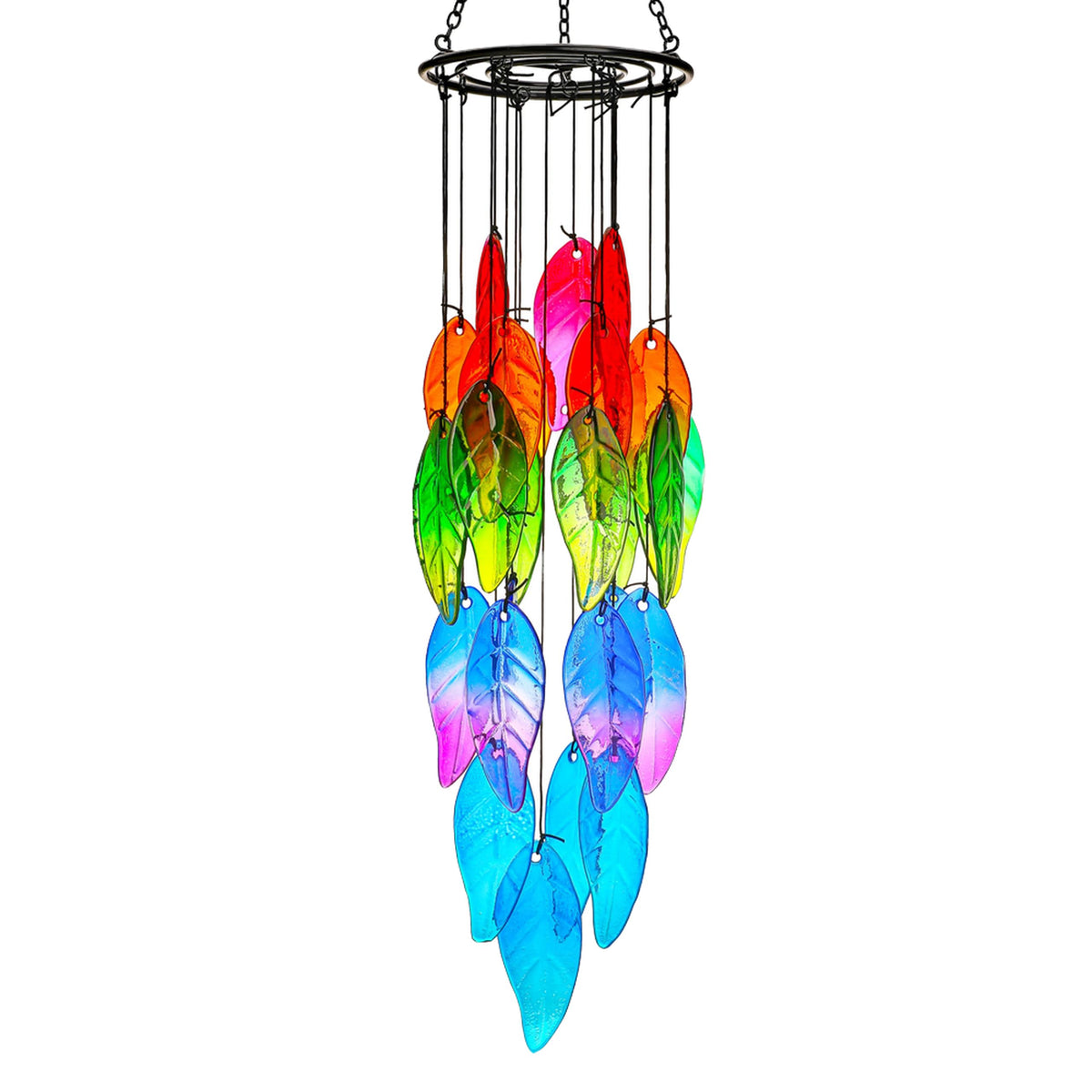 18 Inch Stained Glass Leaves Wind Chimes for Outside Garden (23.8in-Colored Leaves)